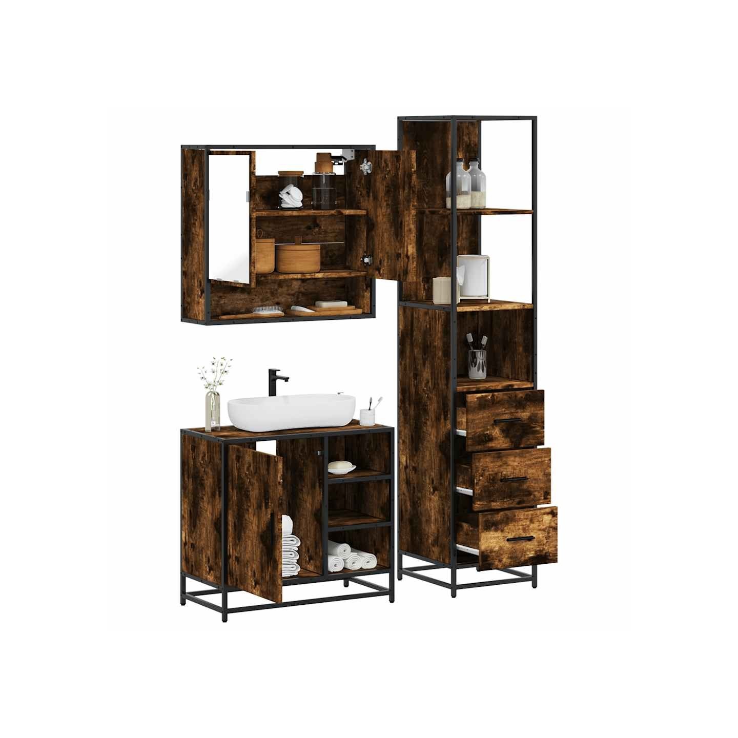 Ensemble de meubles de salle de bain 3 pcs Chêne fumé