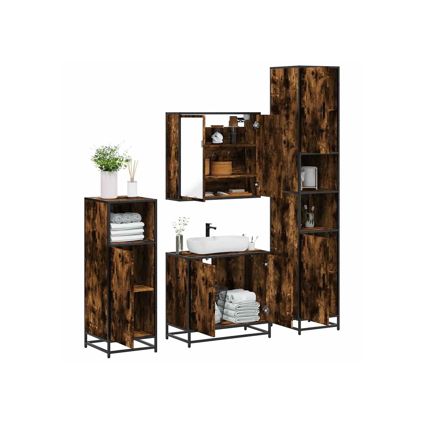 Ensemble meubles salle de bain 4 pcs chêne fumé bois ingénierie