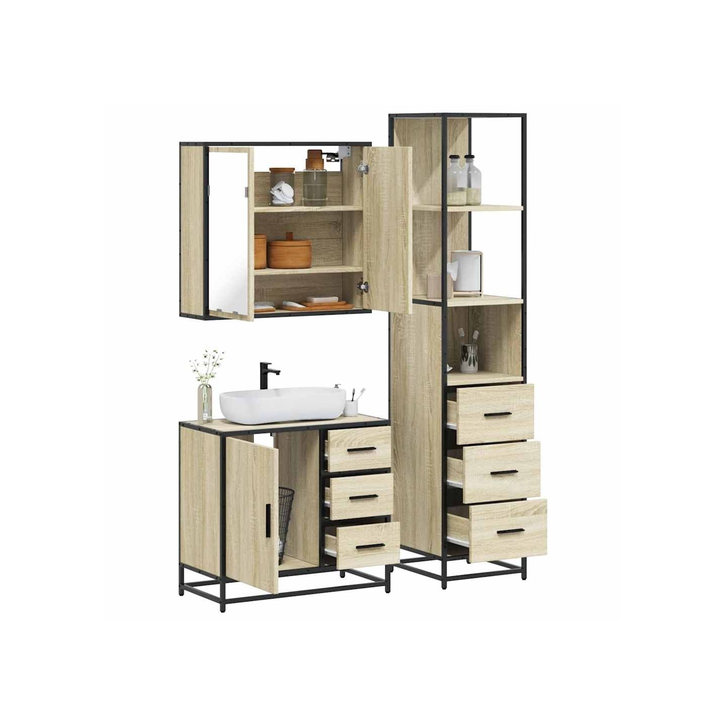 Ensemble de meubles de salle de bain 3 pcs chêne sonoma
