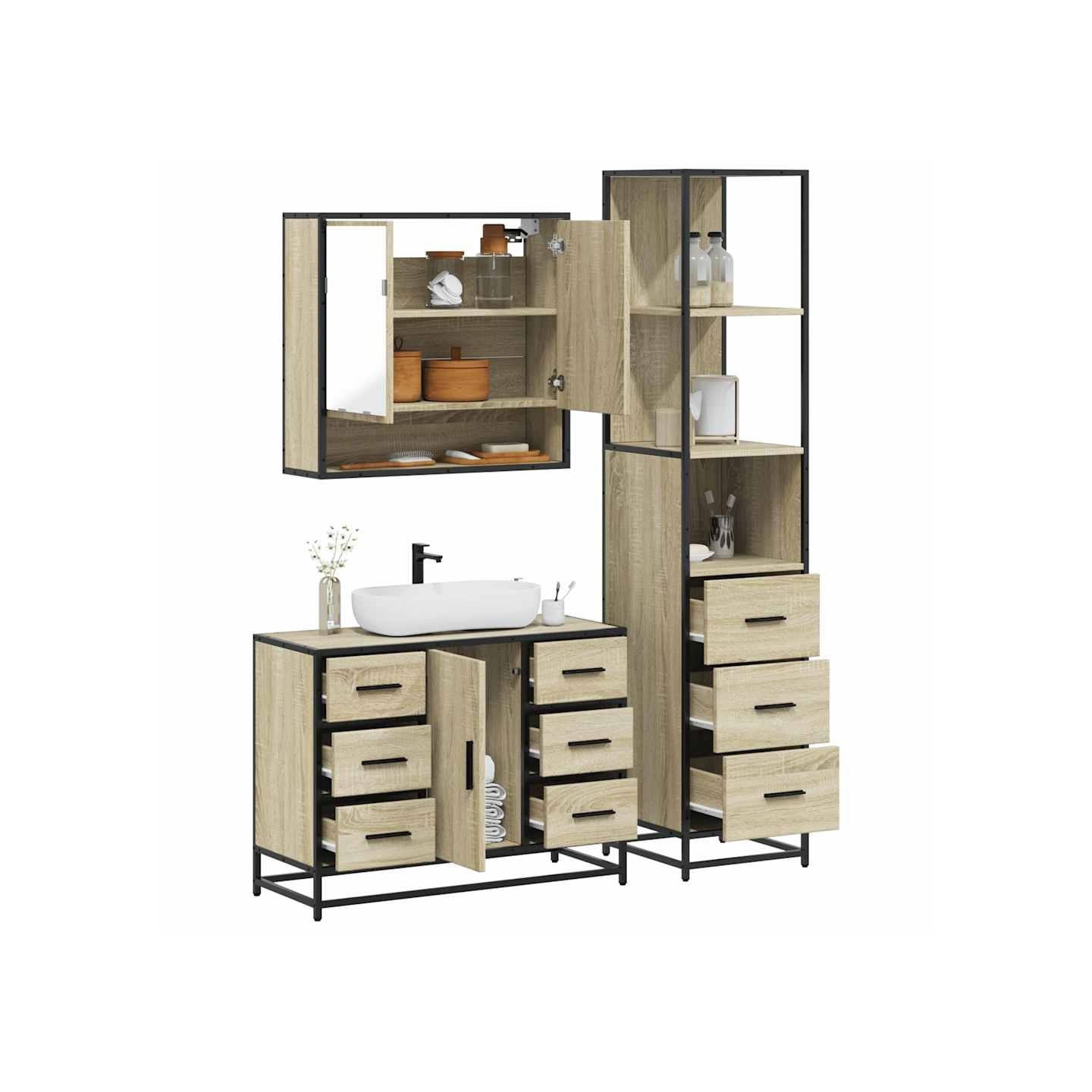 Ensemble de meubles de salle de bain 3 pcs chêne sonoma