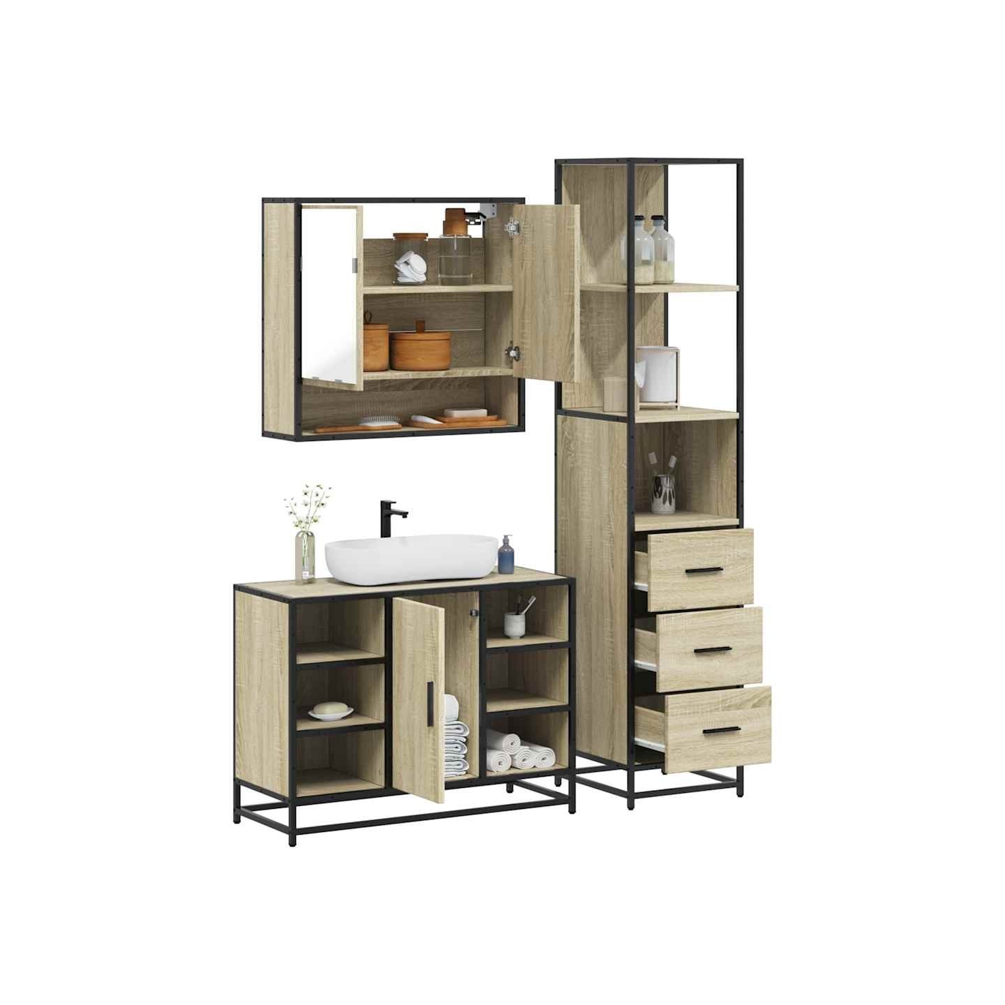 Ensemble de meubles de salle de bain 3 pcs chêne sonoma