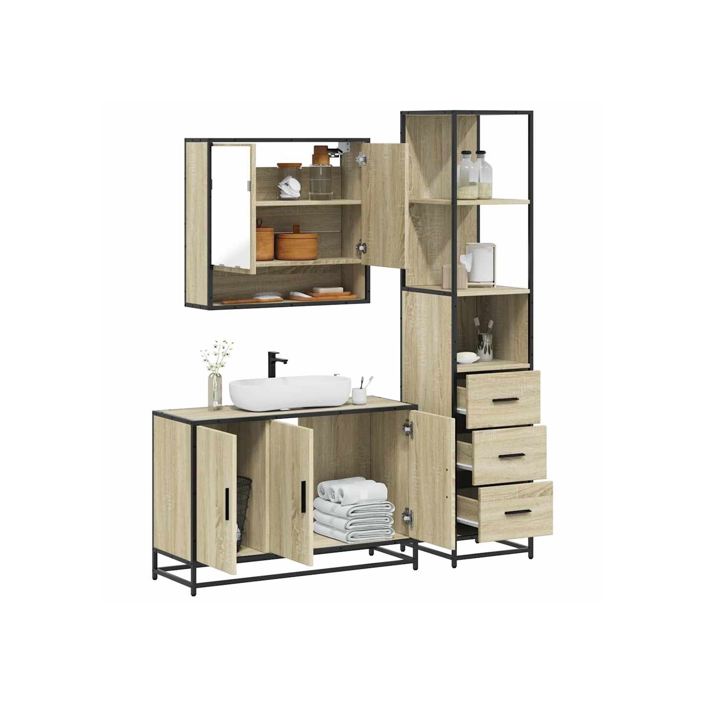 Ensemble de meubles de salle de bain 3 pcs chêne sonoma