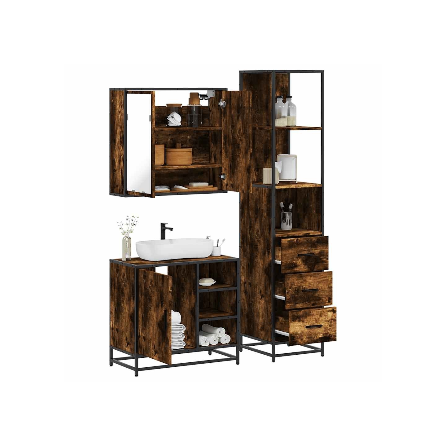 Ensemble de meubles de salle de bain 3 pcs Chêne fumé