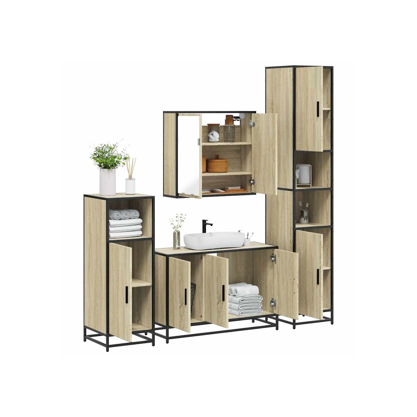 Ensemble de meubles de salle de bain 4 pcs chêne sonoma
