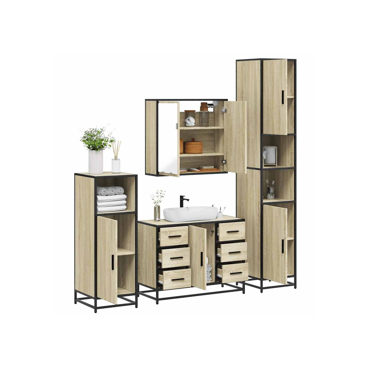 Ensemble de meubles de salle de bain 4 pcs chêne sonoma