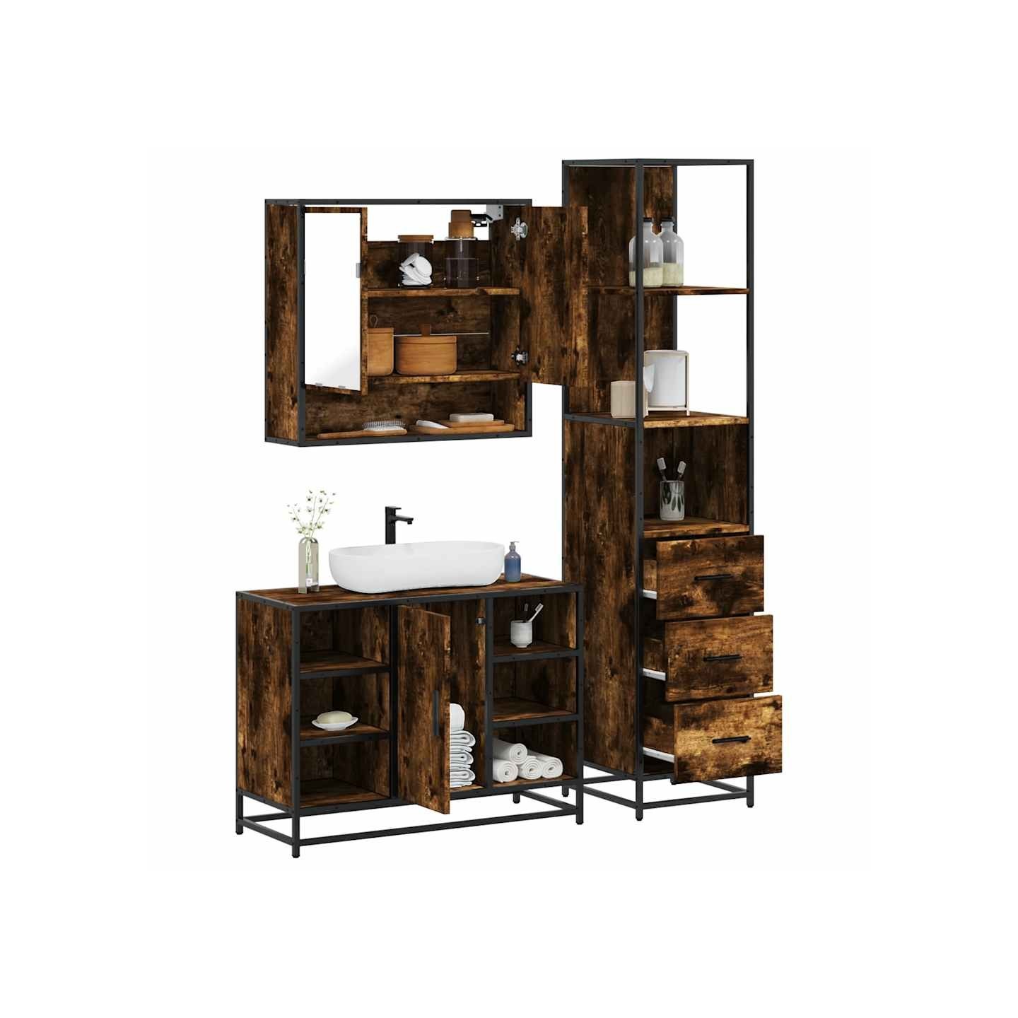 Ensemble de meubles de salle de bain 3 pcs chêne fumé