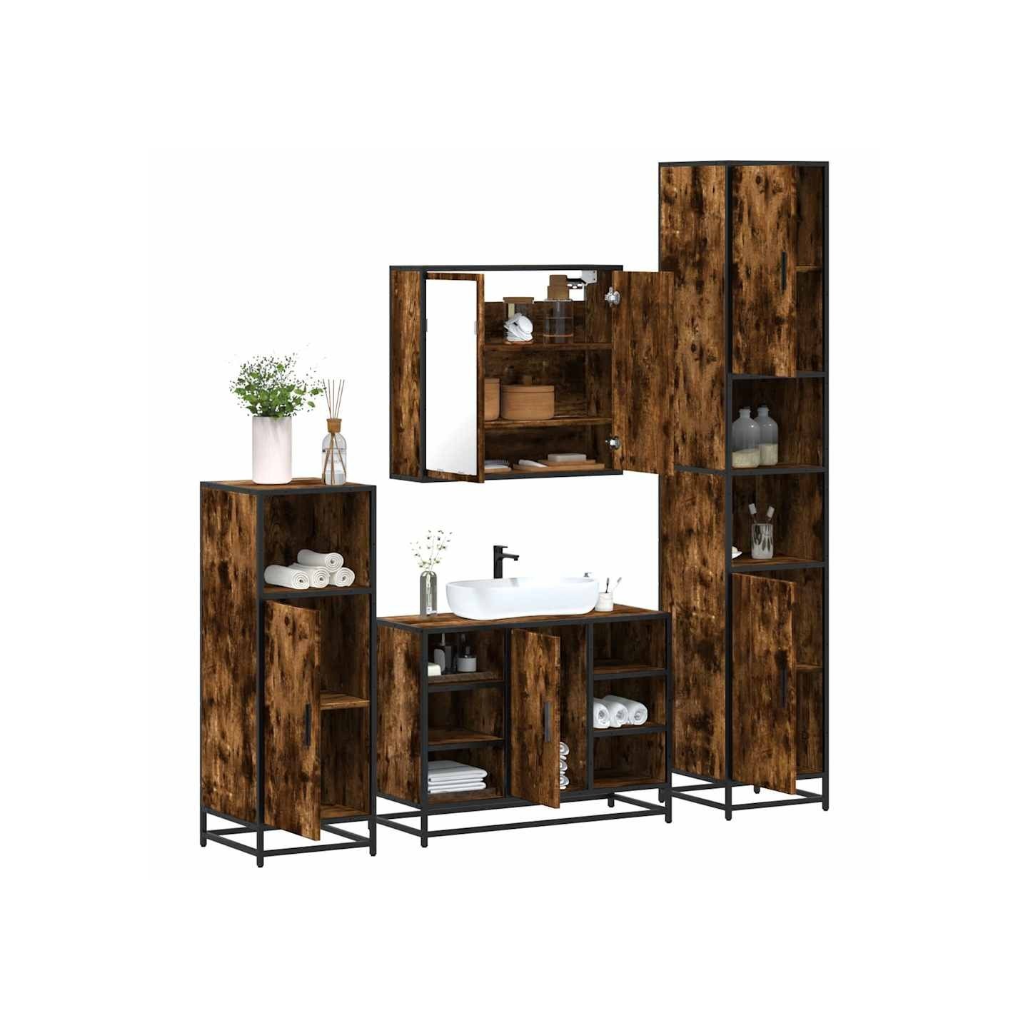 Ensemble meubles salle de bain 4 pcs chêne fumé bois ingénierie