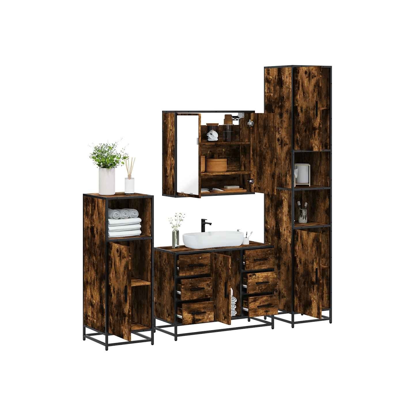 Ensemble meubles salle de bain 4 pcs chêne fumé bois ingénierie