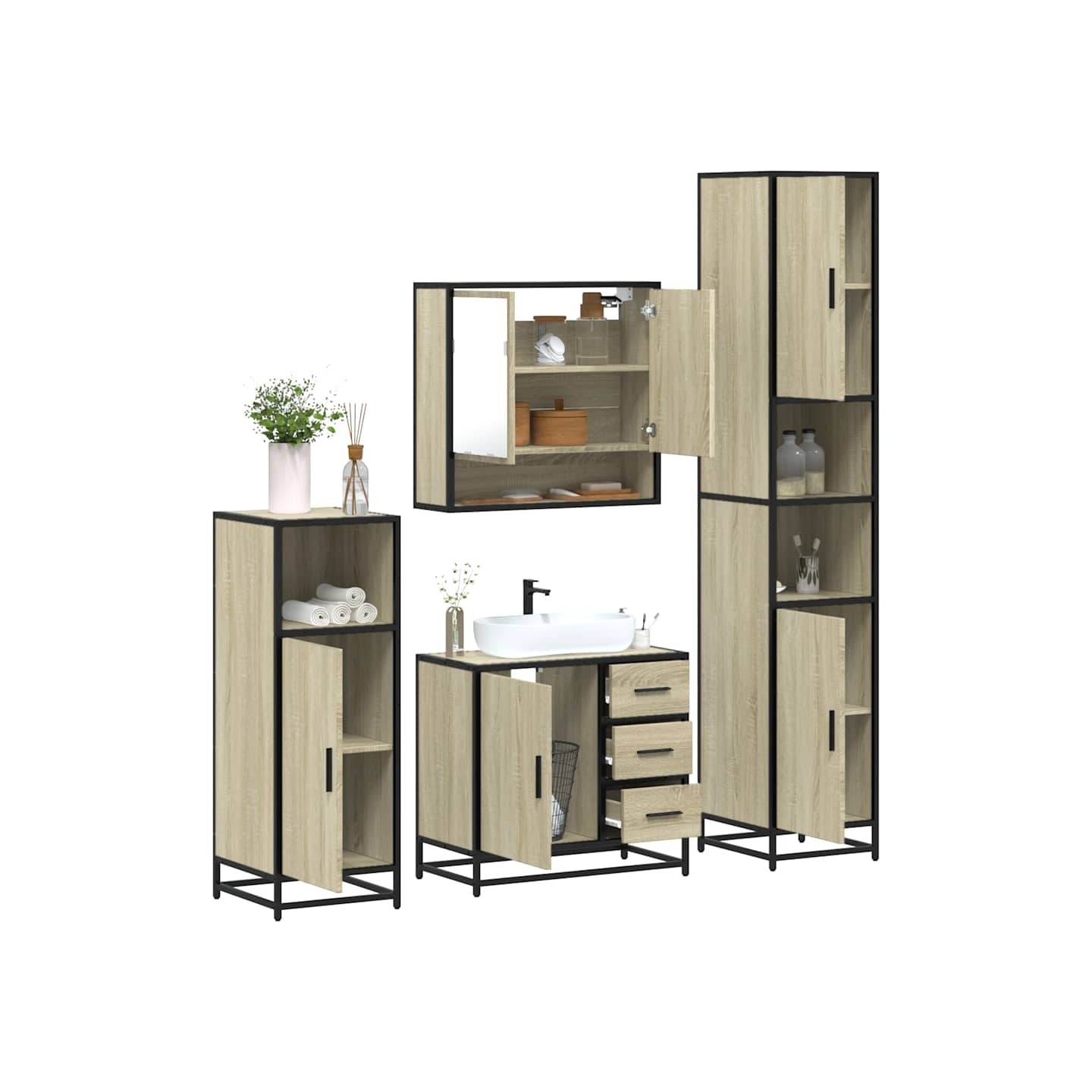 Ensemble de meubles de salle de bain 4 pcs chêne sonoma