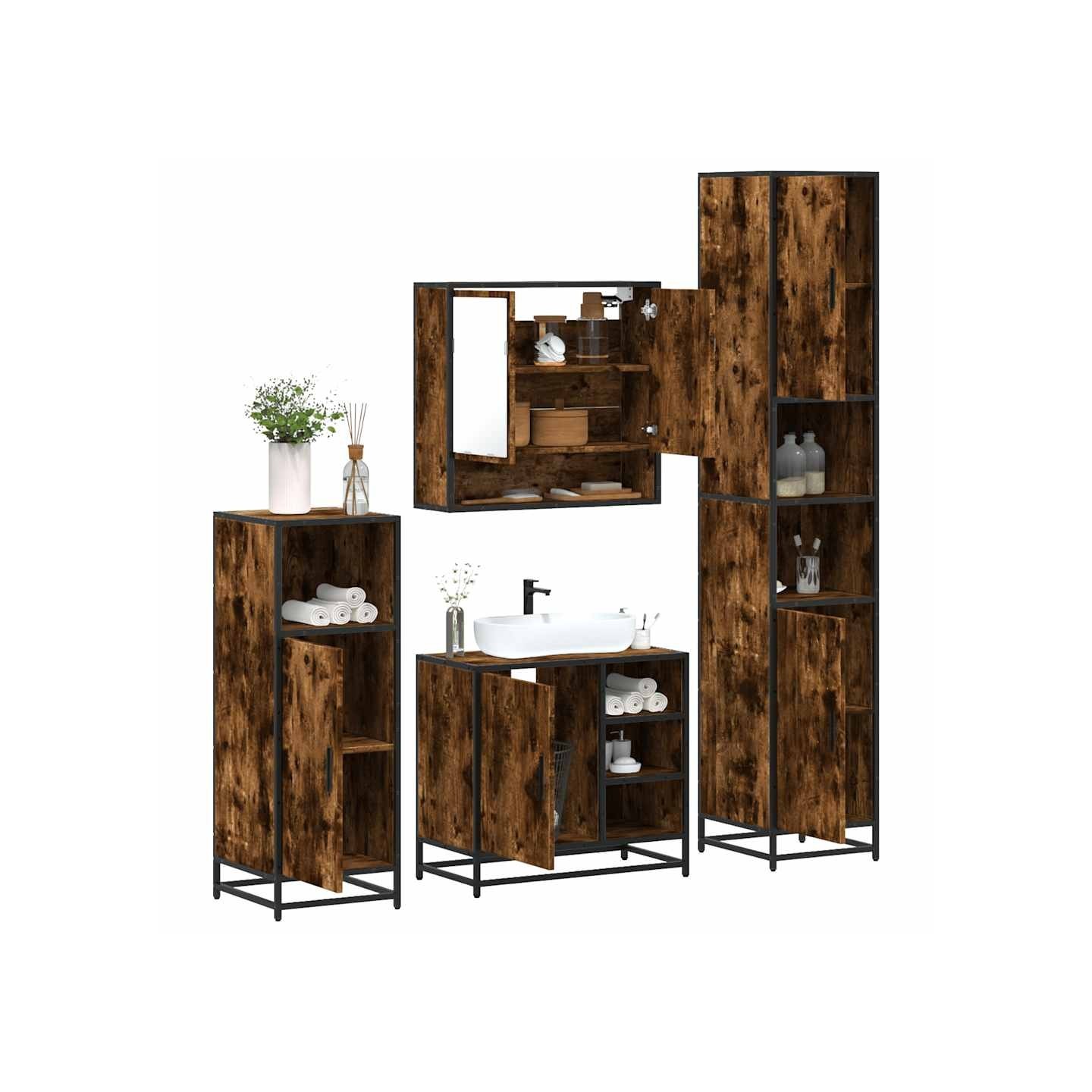 Ensemble meubles salle de bain 4 pcs chêne fumé bois ingénierie