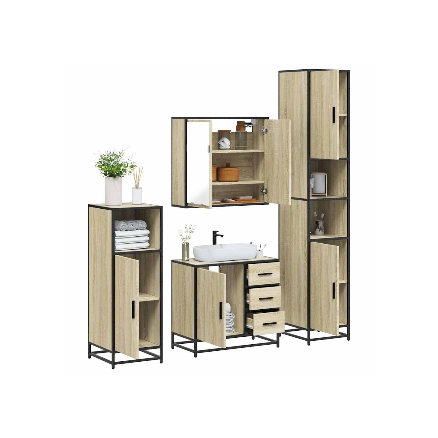 Ensemble de meubles de salle de bain 4 pcs chêne sonoma