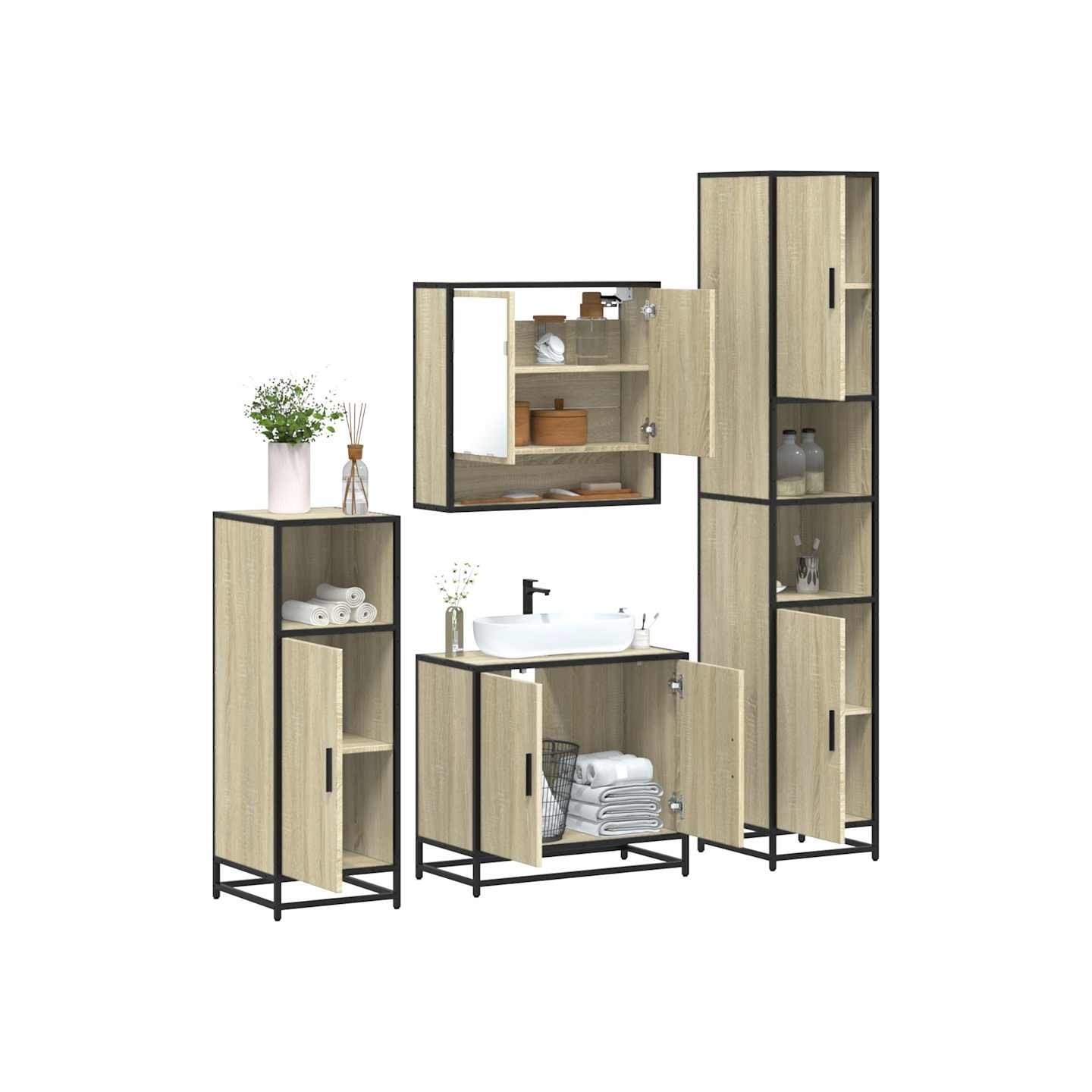 Ensemble de meubles de salle de bain 4 pcs chêne sonoma