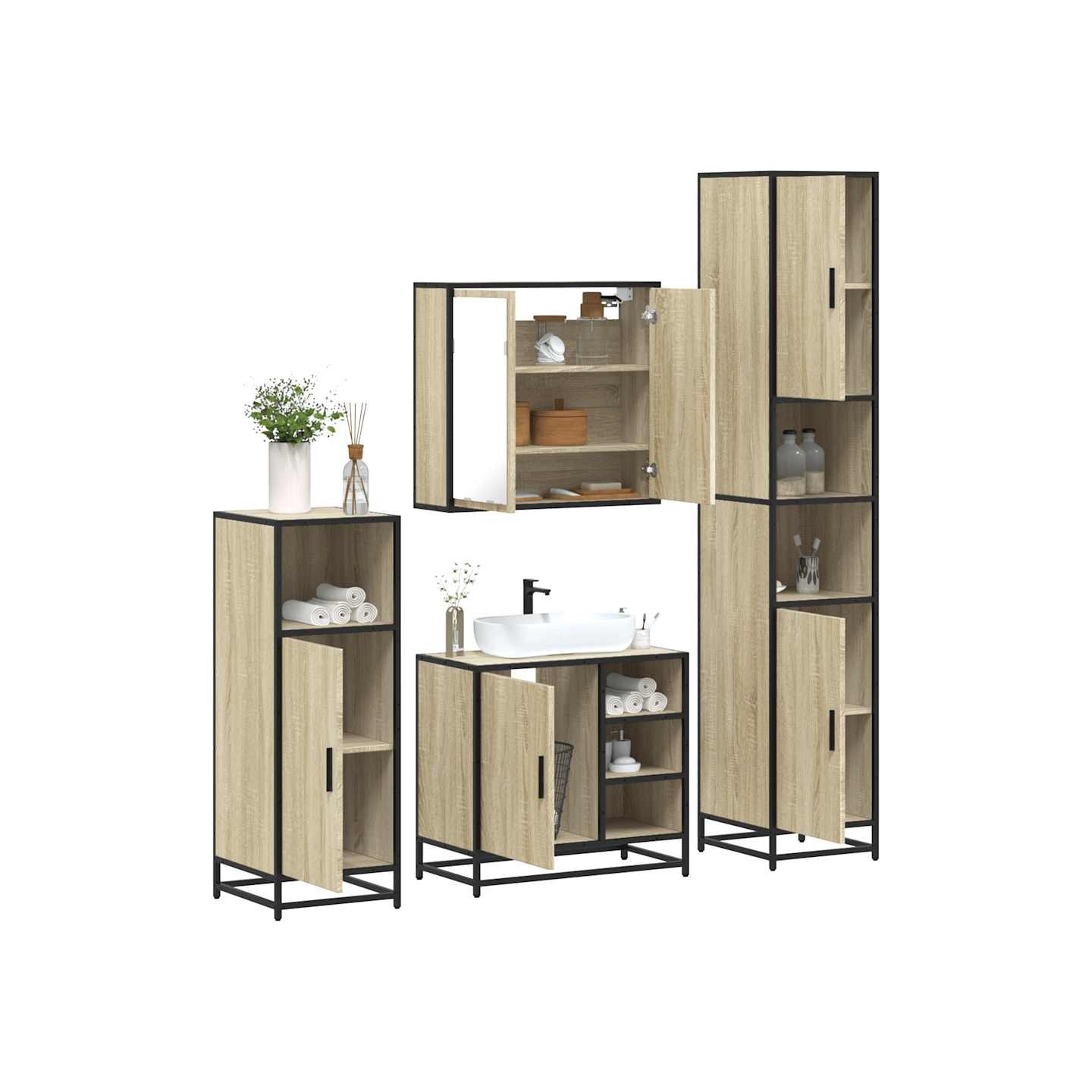 Ensemble de meubles de salle de bain 4 pcs chêne sonoma