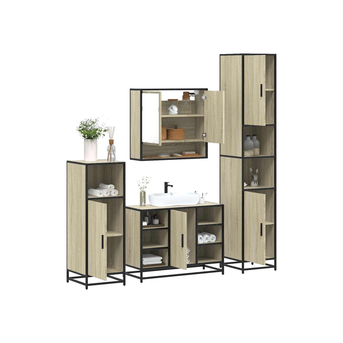 Ensemble de meubles de salle de bain 4 pcs chêne sonoma