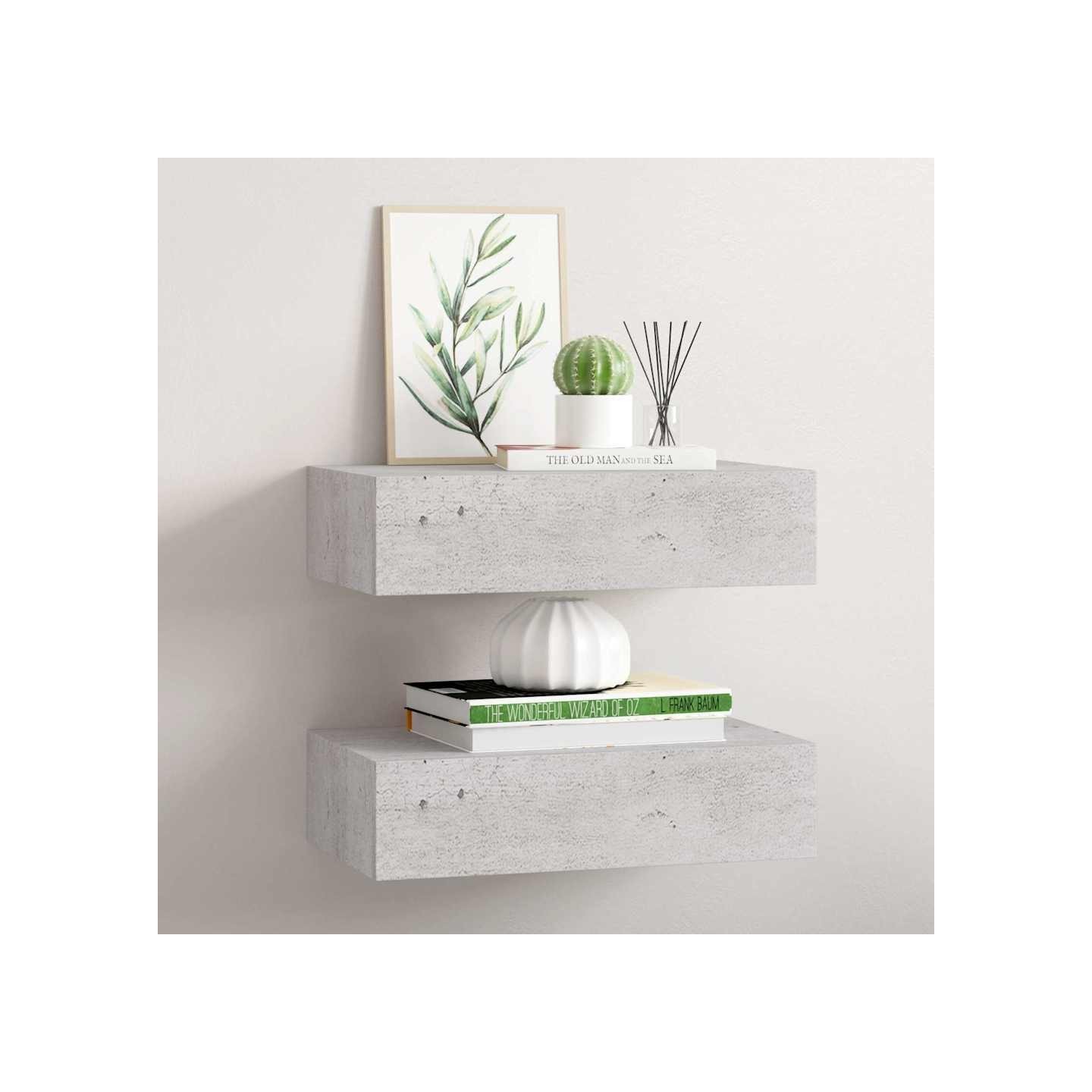 Étagères à tiroir murales 2 pcs Gris béton 40x23,5x10 cm MDF