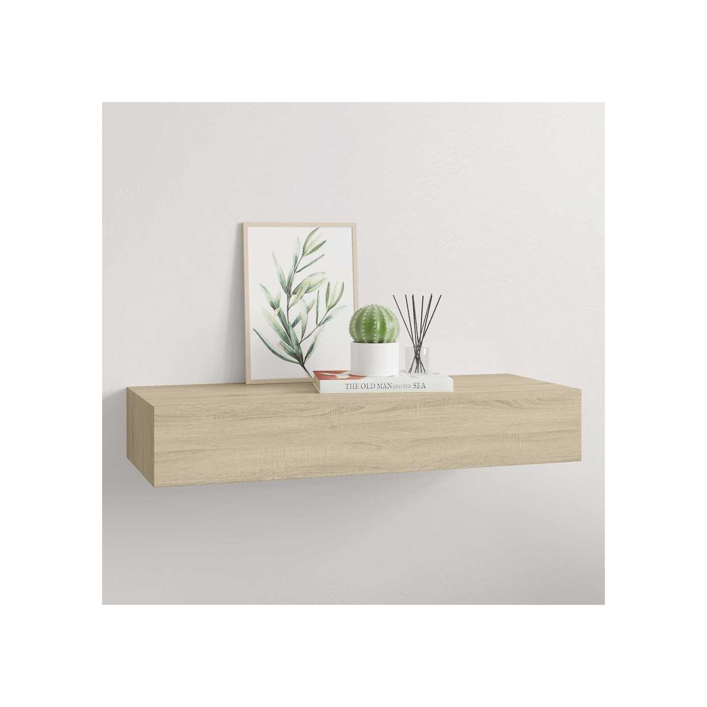 Étagère à tiroir murale chêne 60x23,5x10 cm MDF