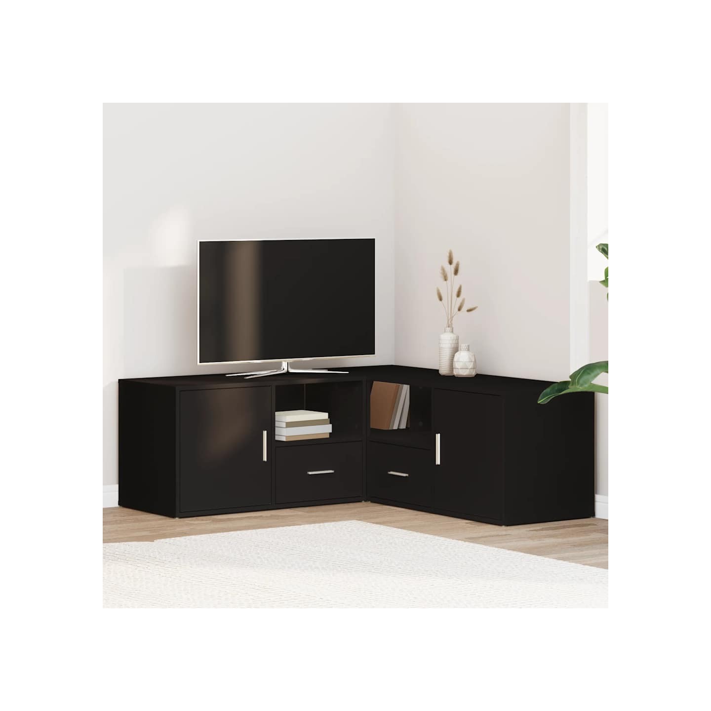 Armoire d'angle noir 200x40x45 cm bois d’ingénierie