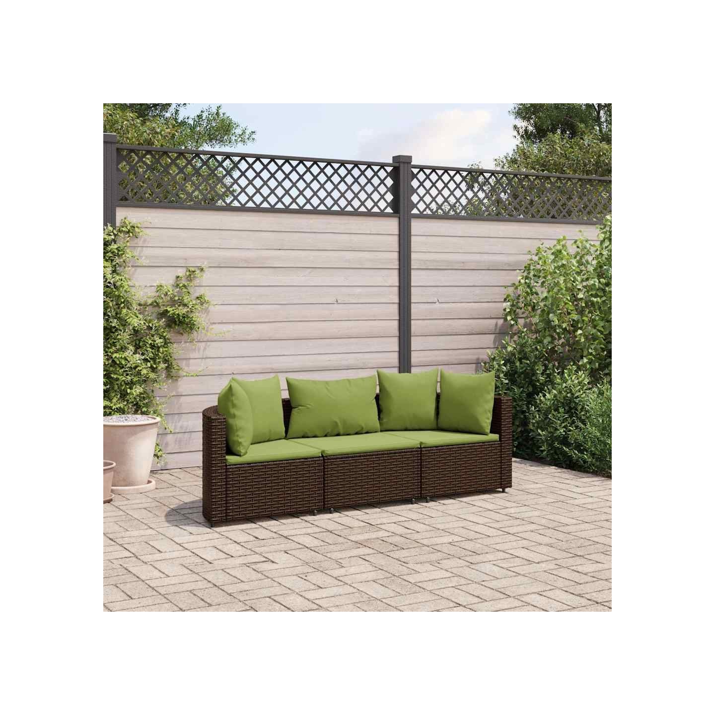 Salon de jardin avec coussins 3 pcs marron résine tressée