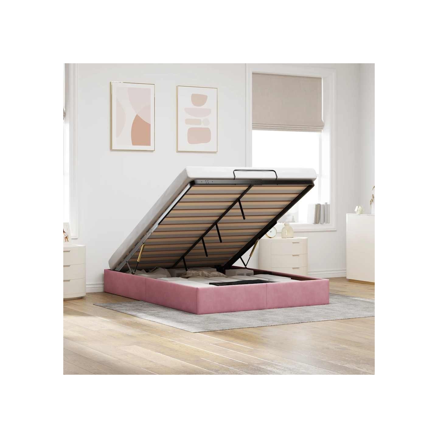Cadre de lit ottoman sans matelas rose 140x200 cm velours