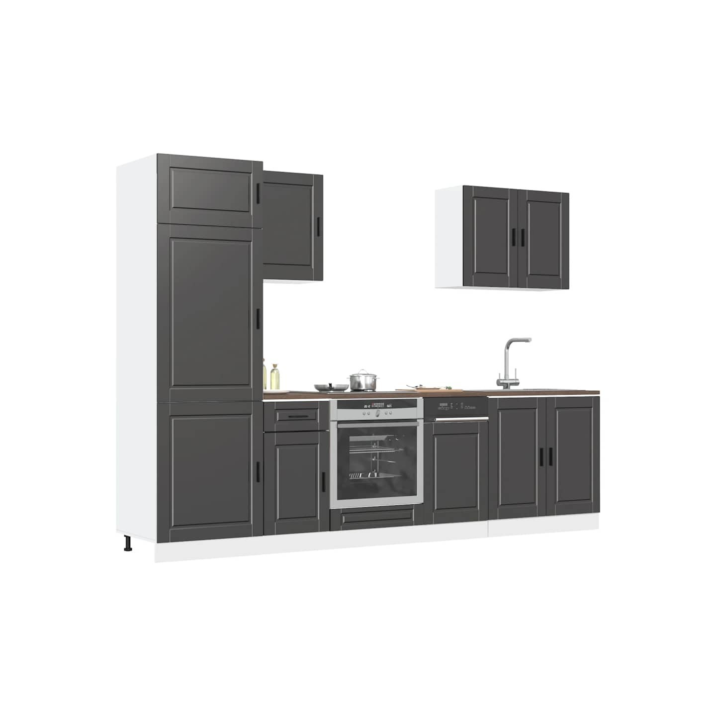 Ensemble de 7 meubles de cuisine "Porto" en bois d'ingénierie noir