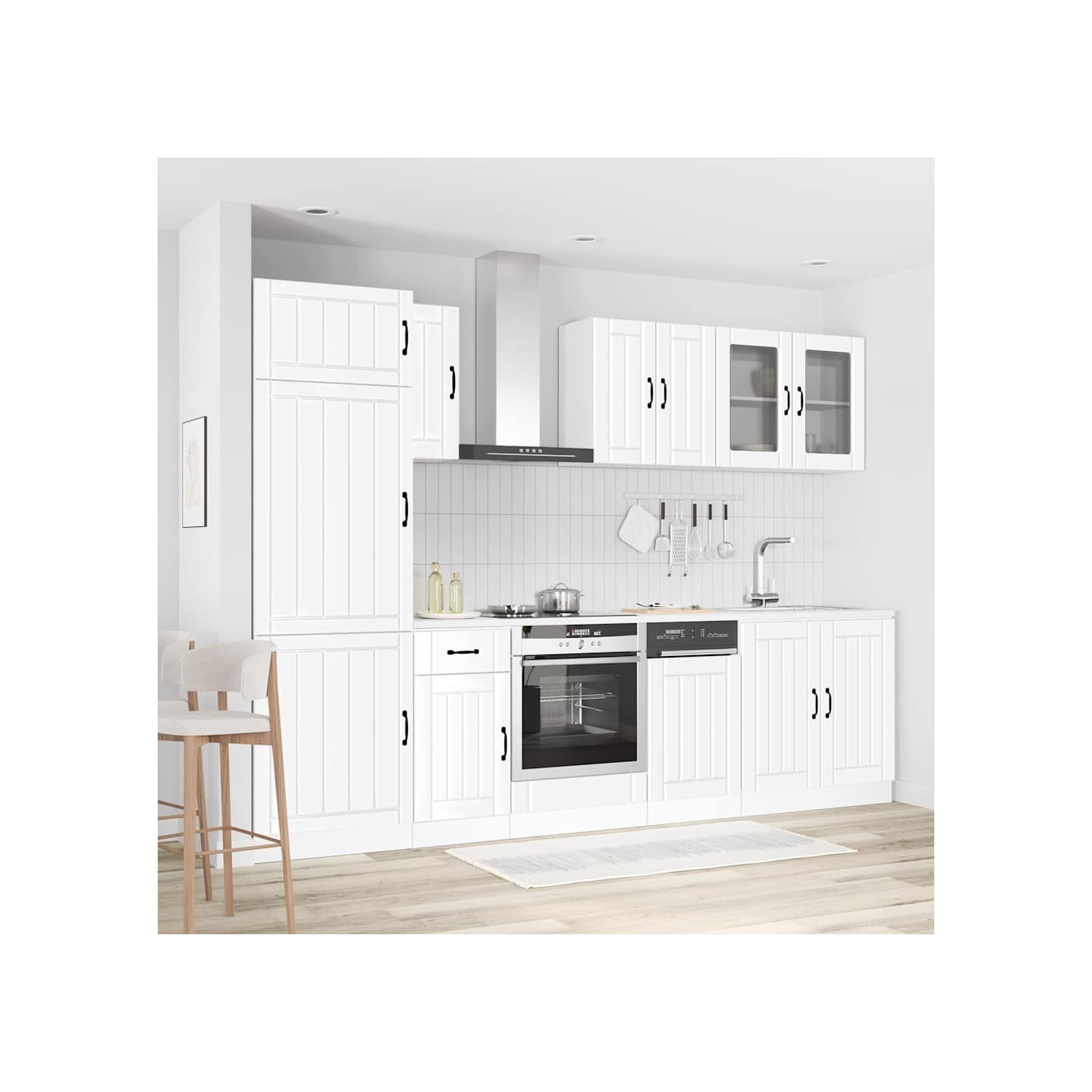 Ensemble de 8 meubles de cuisine "Lucca" en bois d'ingénierie blanc