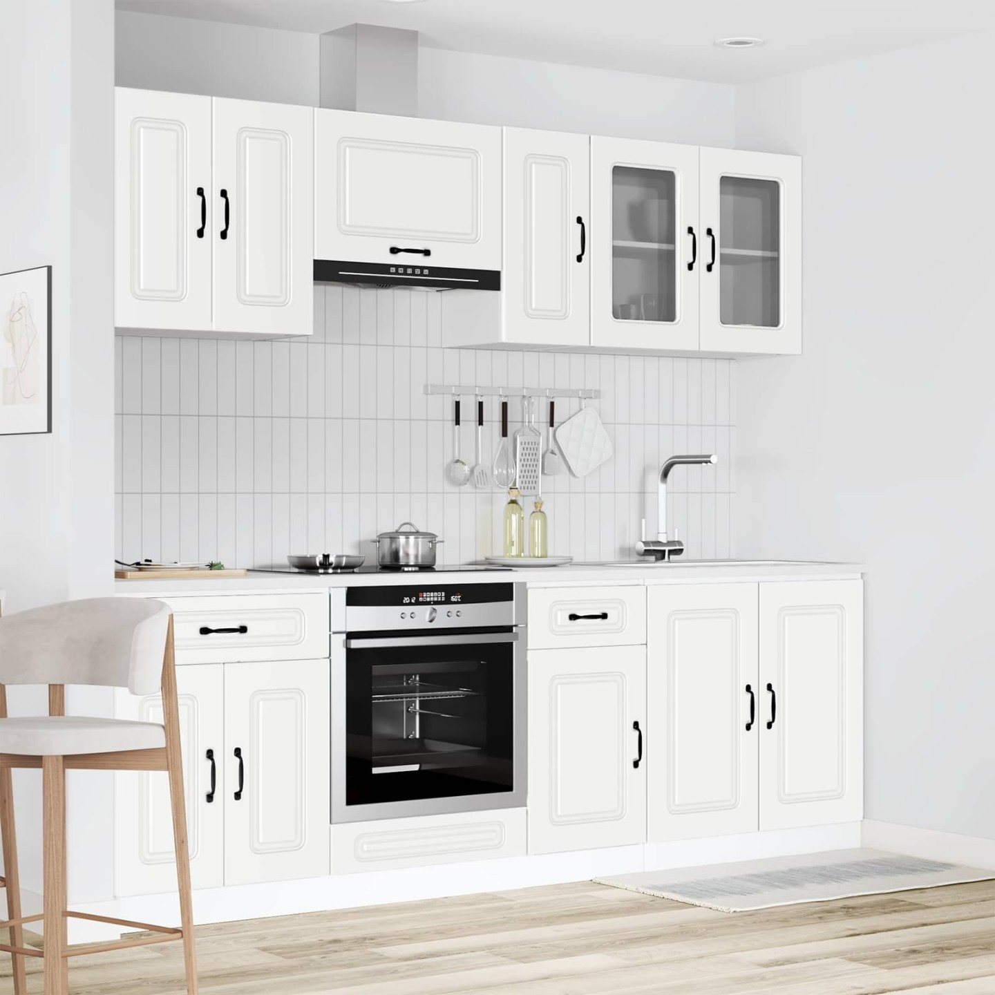 Ensemble d'armoires cuisine 8pcs Kalmar blanc bois d'ingénierie