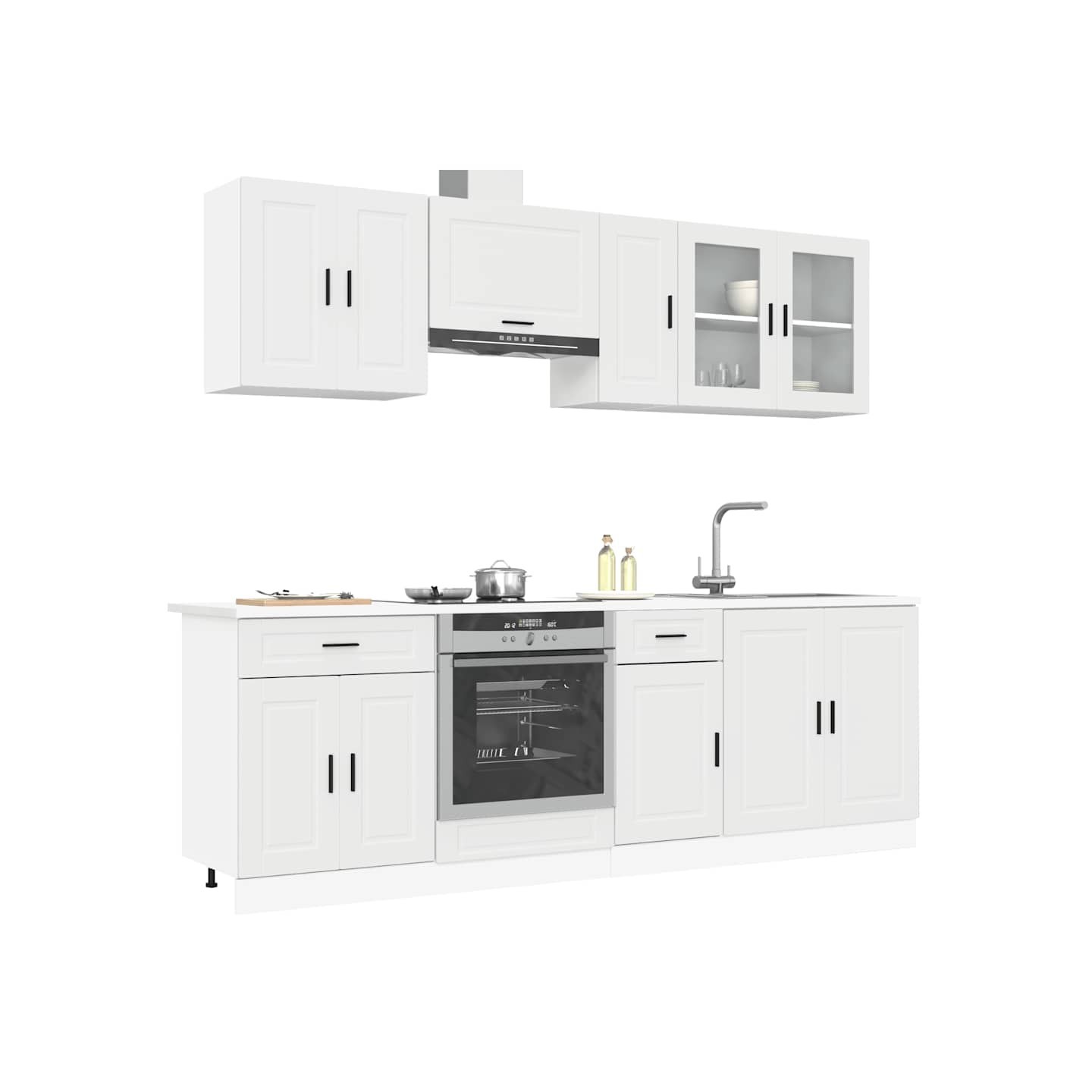 Ensemble de 8 meubles de cuisine "Porto" en bois d'ingénierie blanc