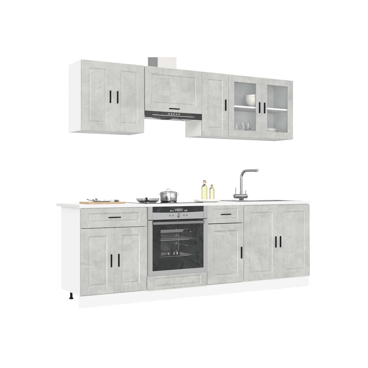 Ensemble de 8 meubles de cuisine Porto gris béton