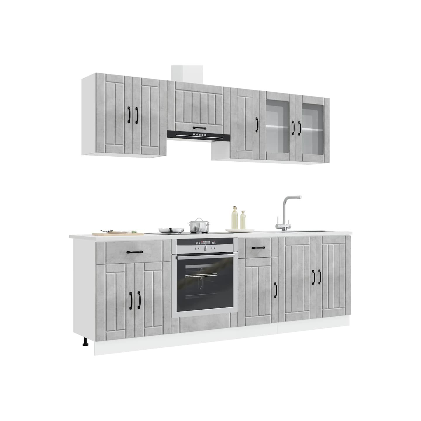 Ensemble de 8 meubles de cuisine Lucca gris béton