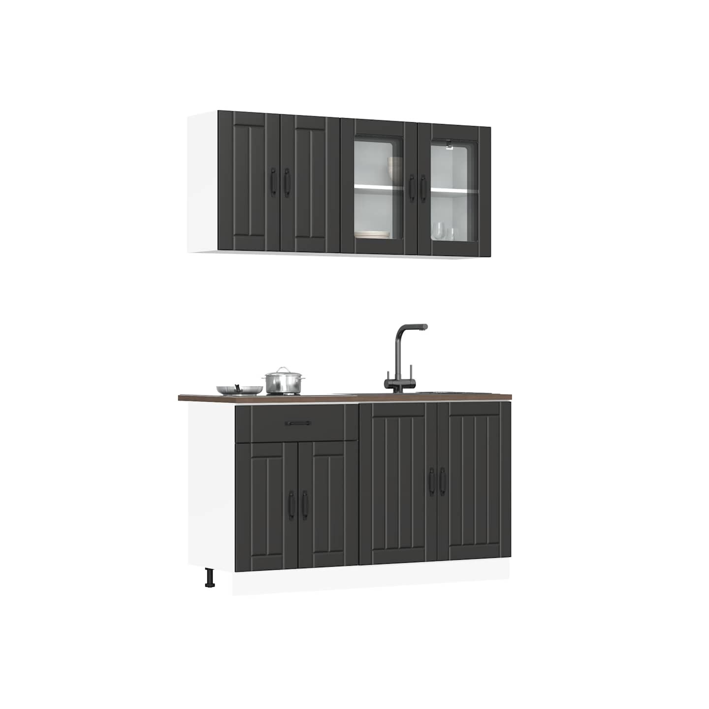 Ensemble de 4 meubles de cuisine "Lucca" en bois d'ingénierie noir