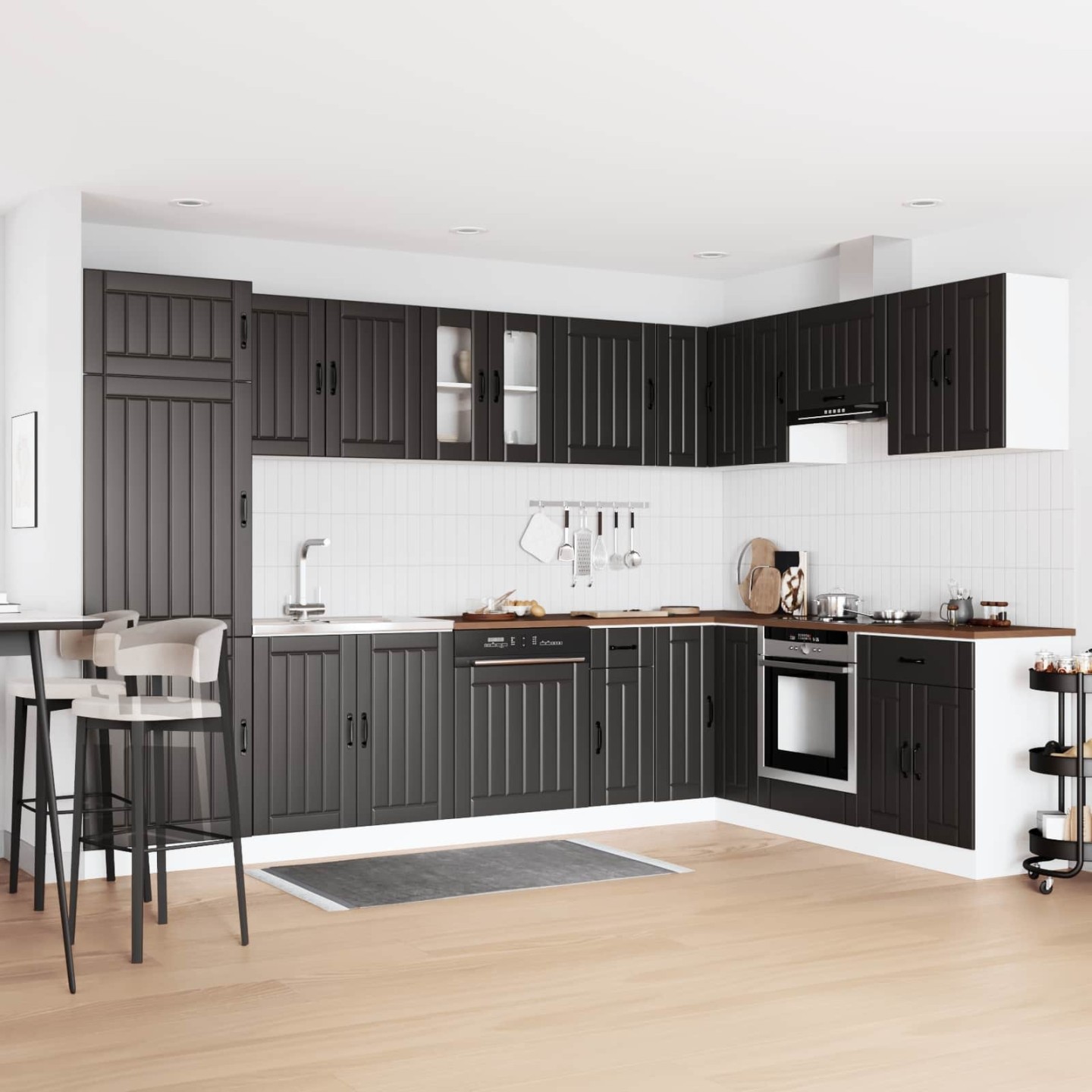 Meuble sous évier Lucca 2 pc Noir Bois d'ingénierie