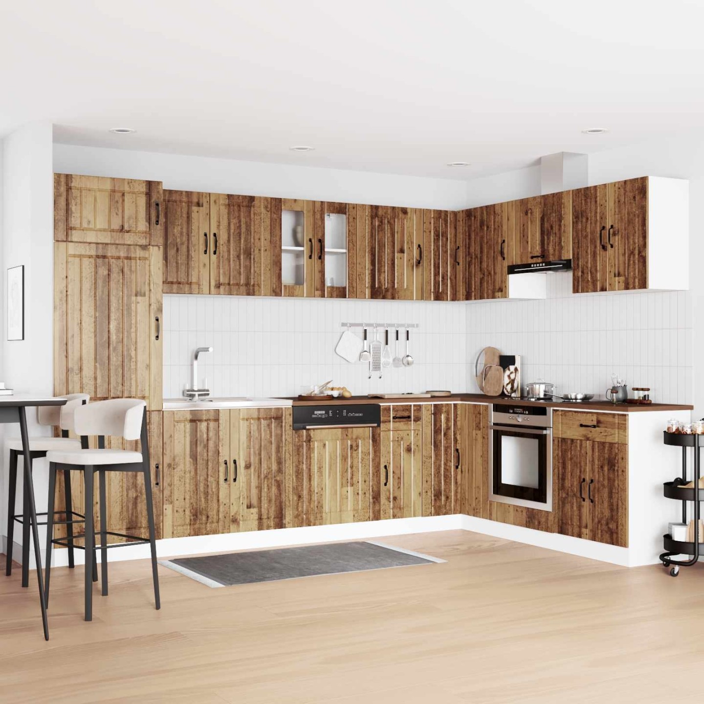Meuble sous évier Lucca 2 pc Bois ancien Bois d'ingénierie