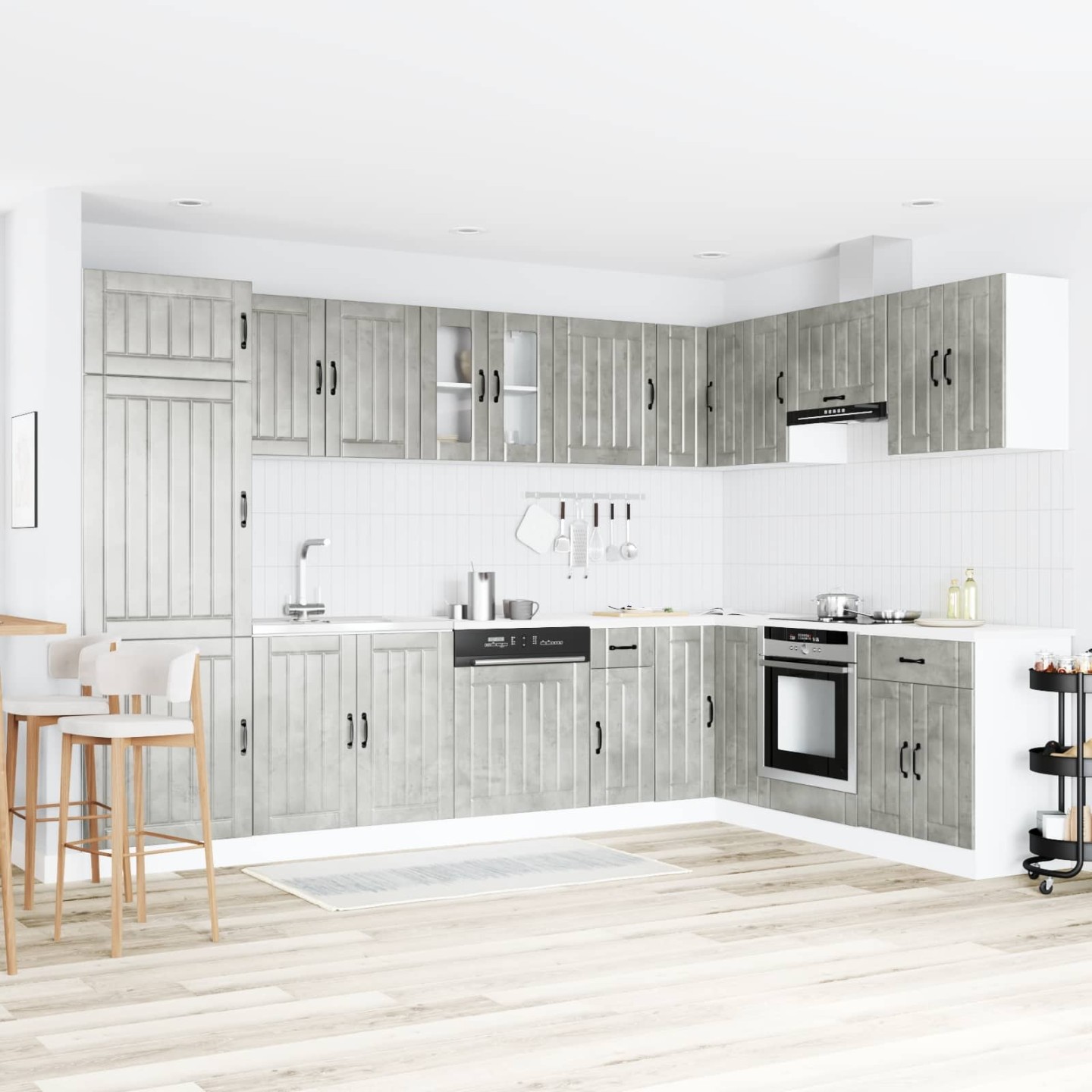 Meuble sous évier Lucca 2 pc Gris béton Bois d'ingénierie