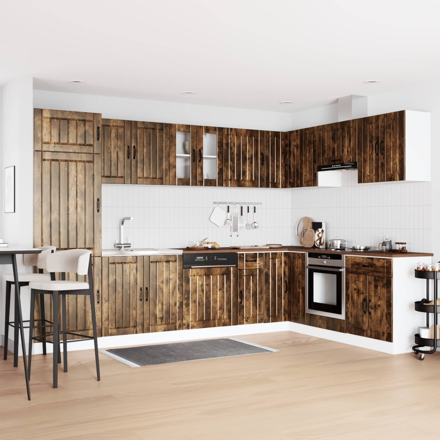 Meuble sous évier Lucca 2 pc Chêne fumé Bois d'ingénierie