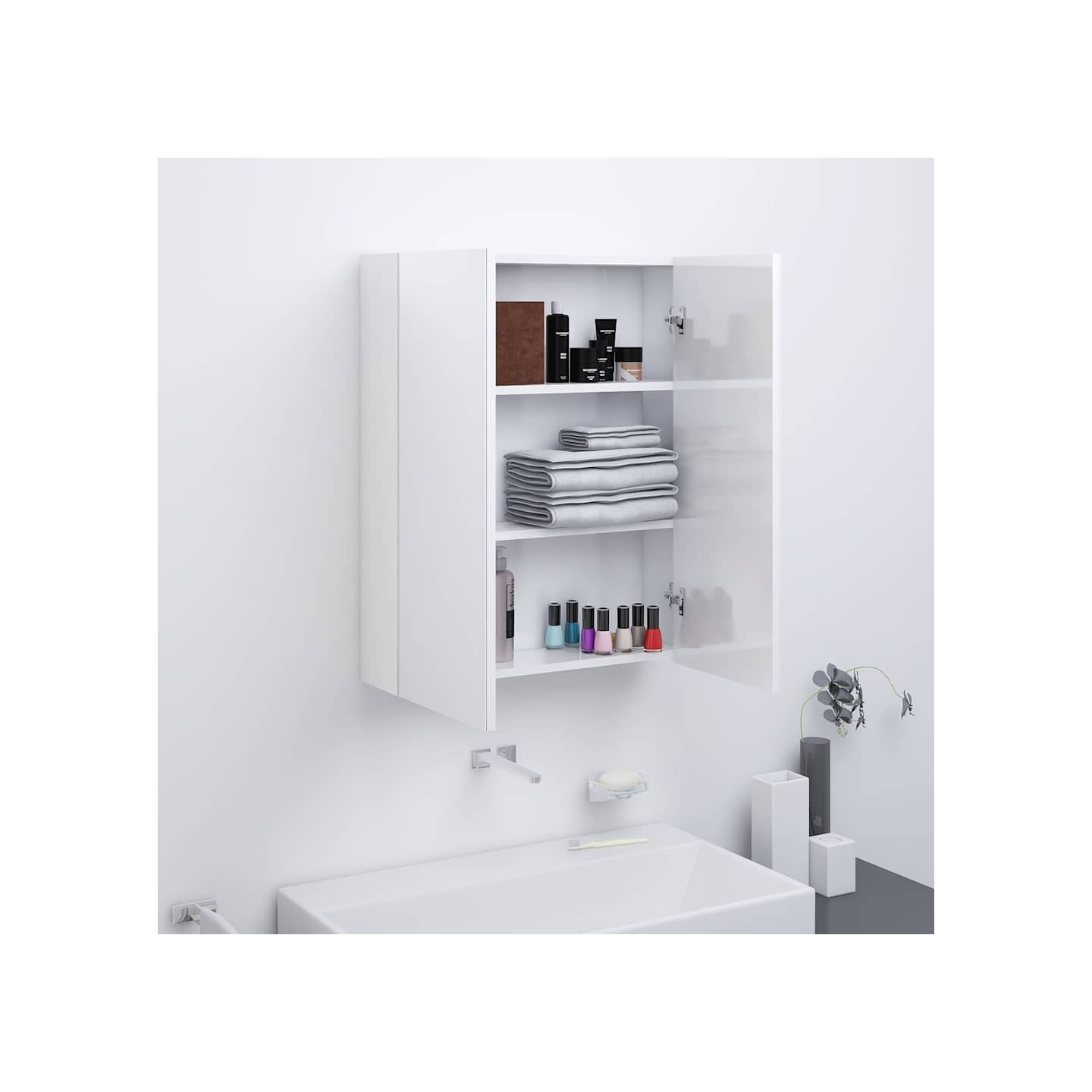 Armoire à miroir de salle de bain 60x15x75cm MDF Blanc brillant