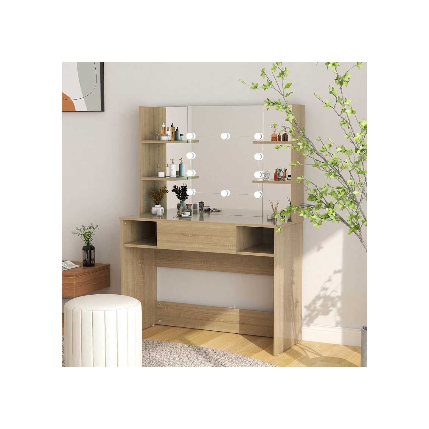 Table de maquillage avec éclairage LED 100x40x135 cm MDF Chêne