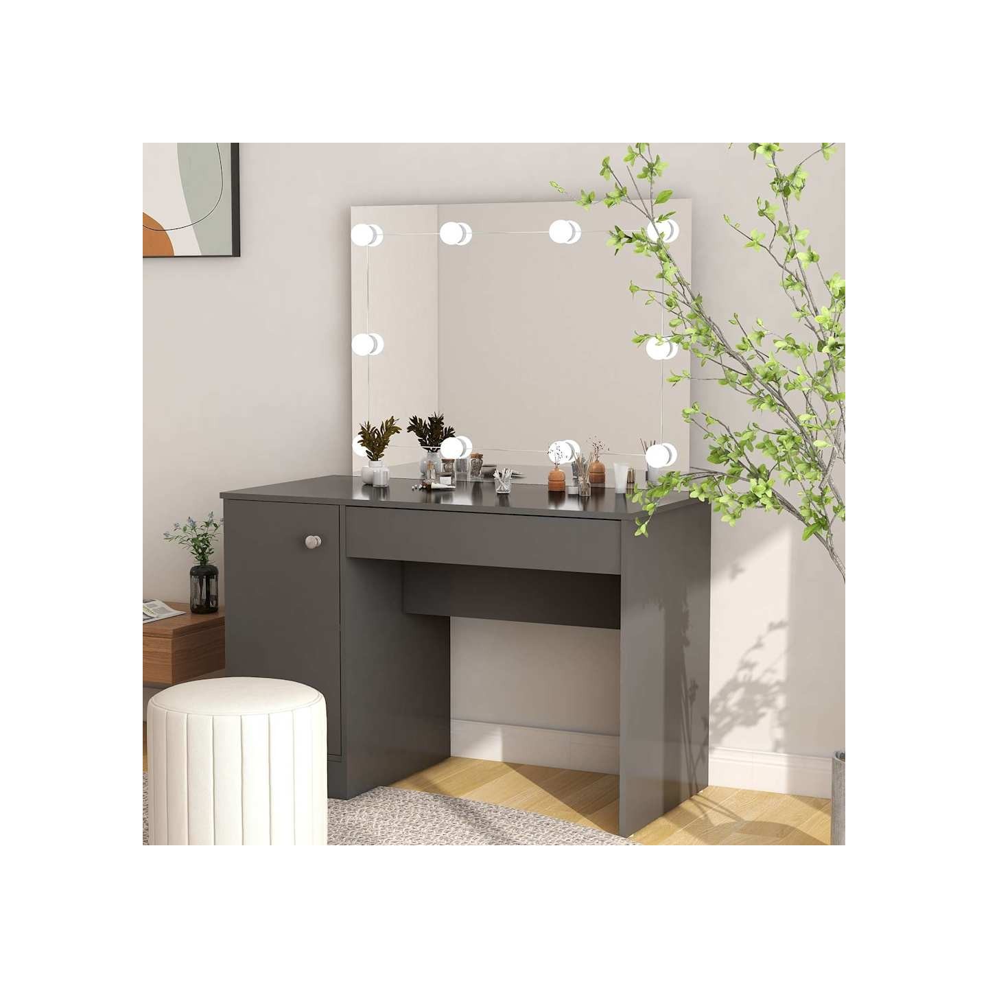 Table de maquillage avec éclairage LED 110x55x145 cm MDF Gris