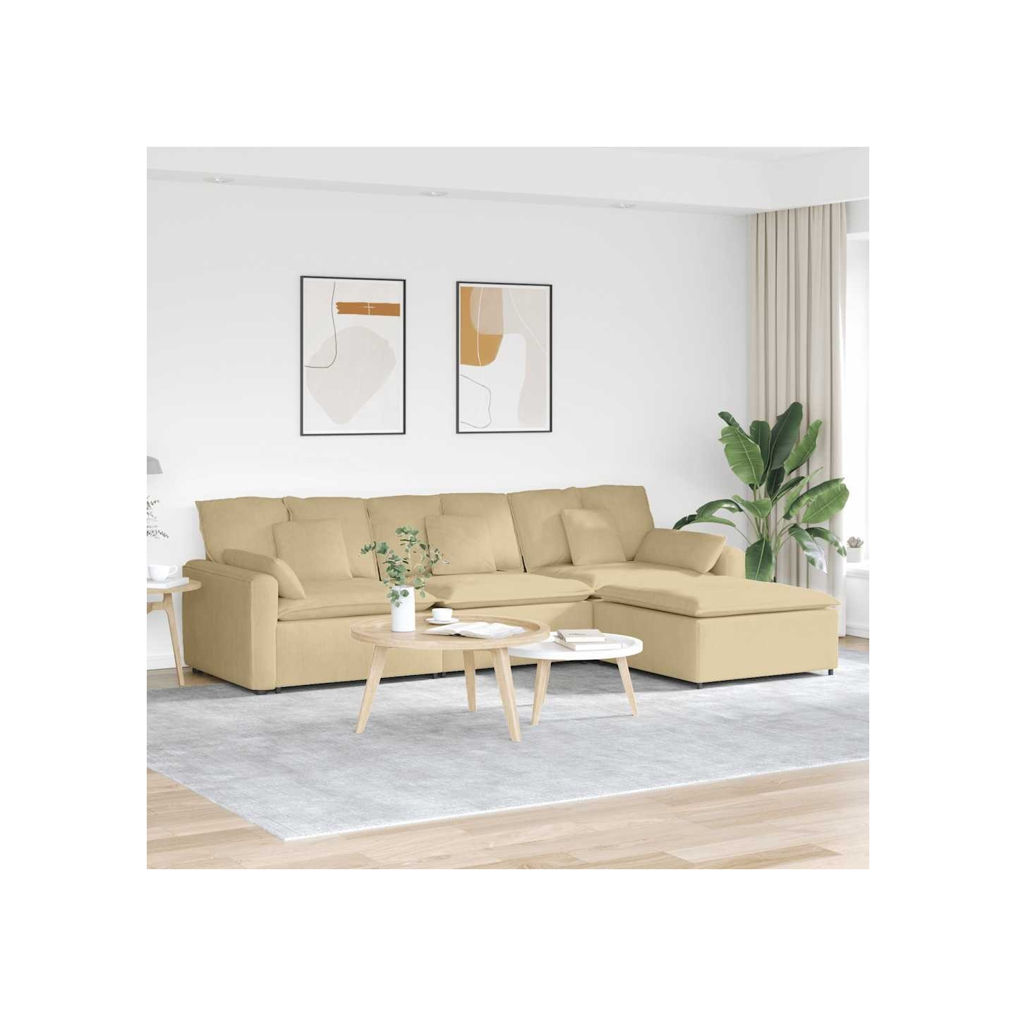 Canapé modulable avec repose-pieds et coussins gris-vert