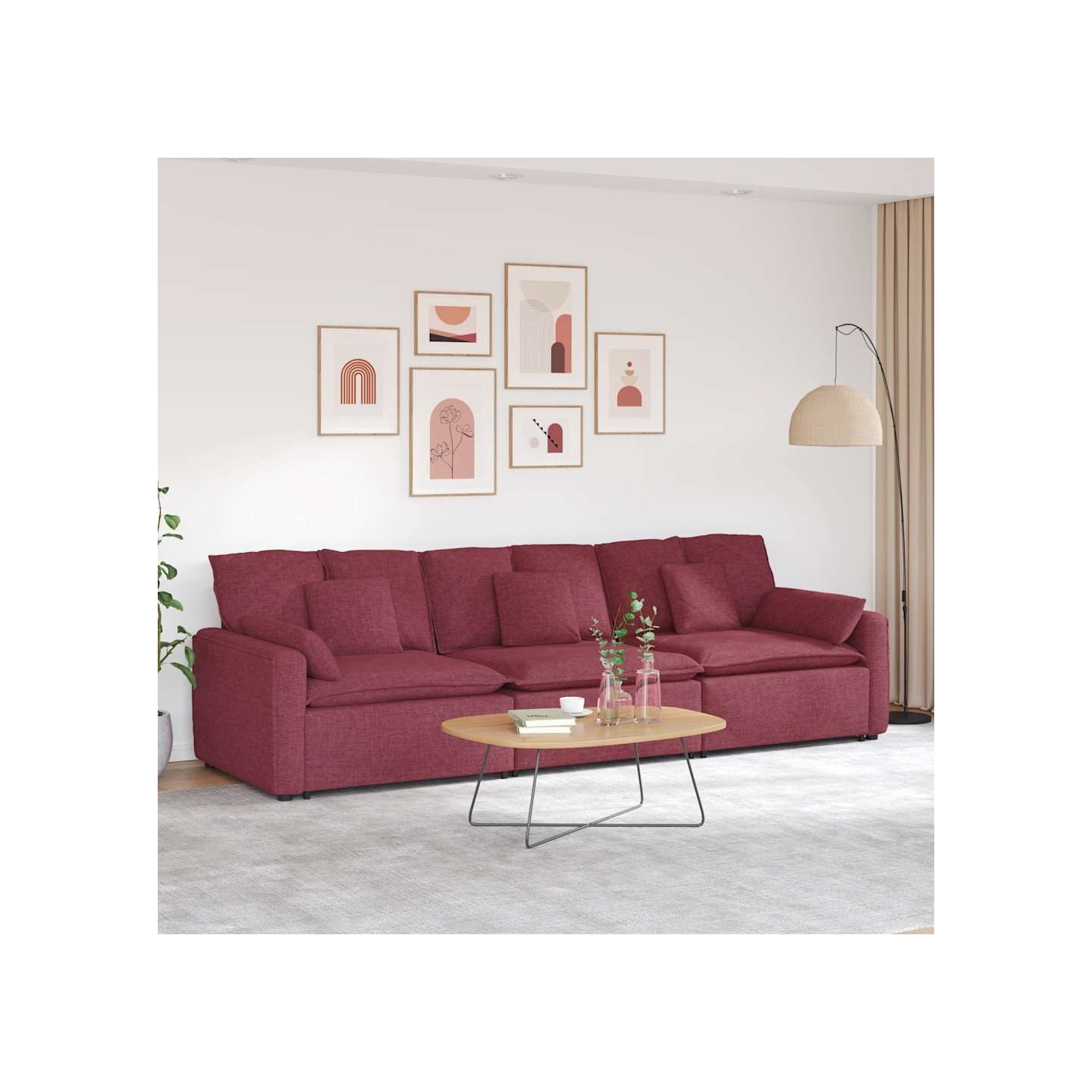 Canapé modulable avec coussins rouge bordeaux