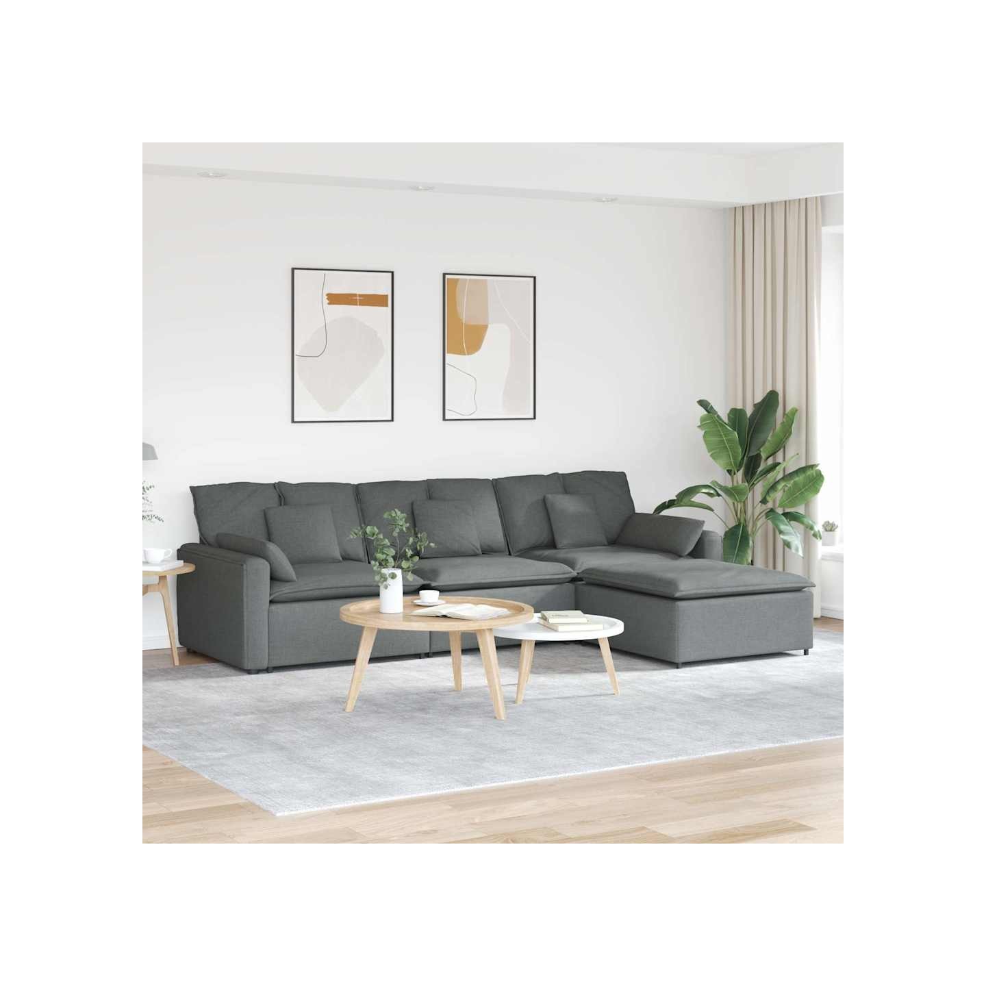 Canapé modulable avec repose-pieds et coussins gris foncé