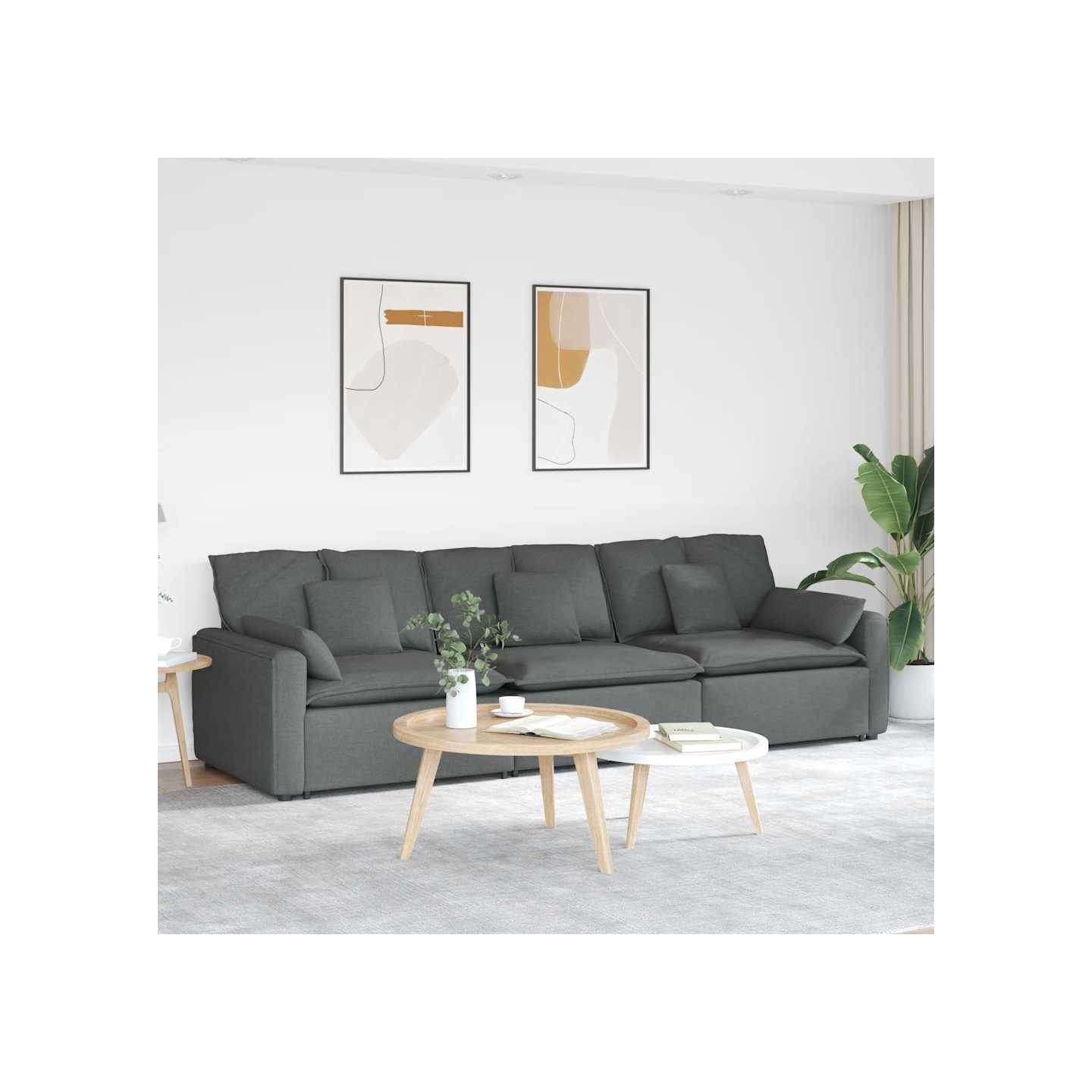 Canapé modulable avec coussins gris foncé