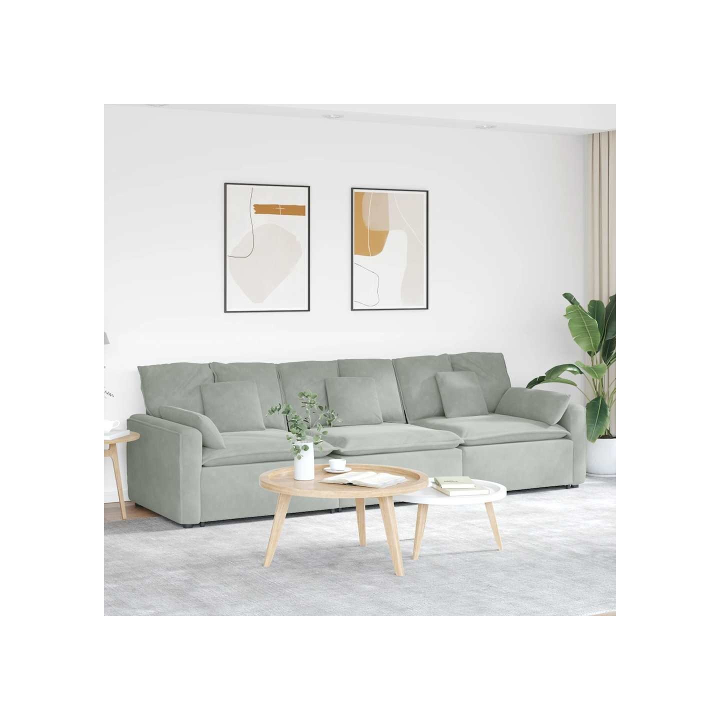 Canapé modulable avec coussins gris clair