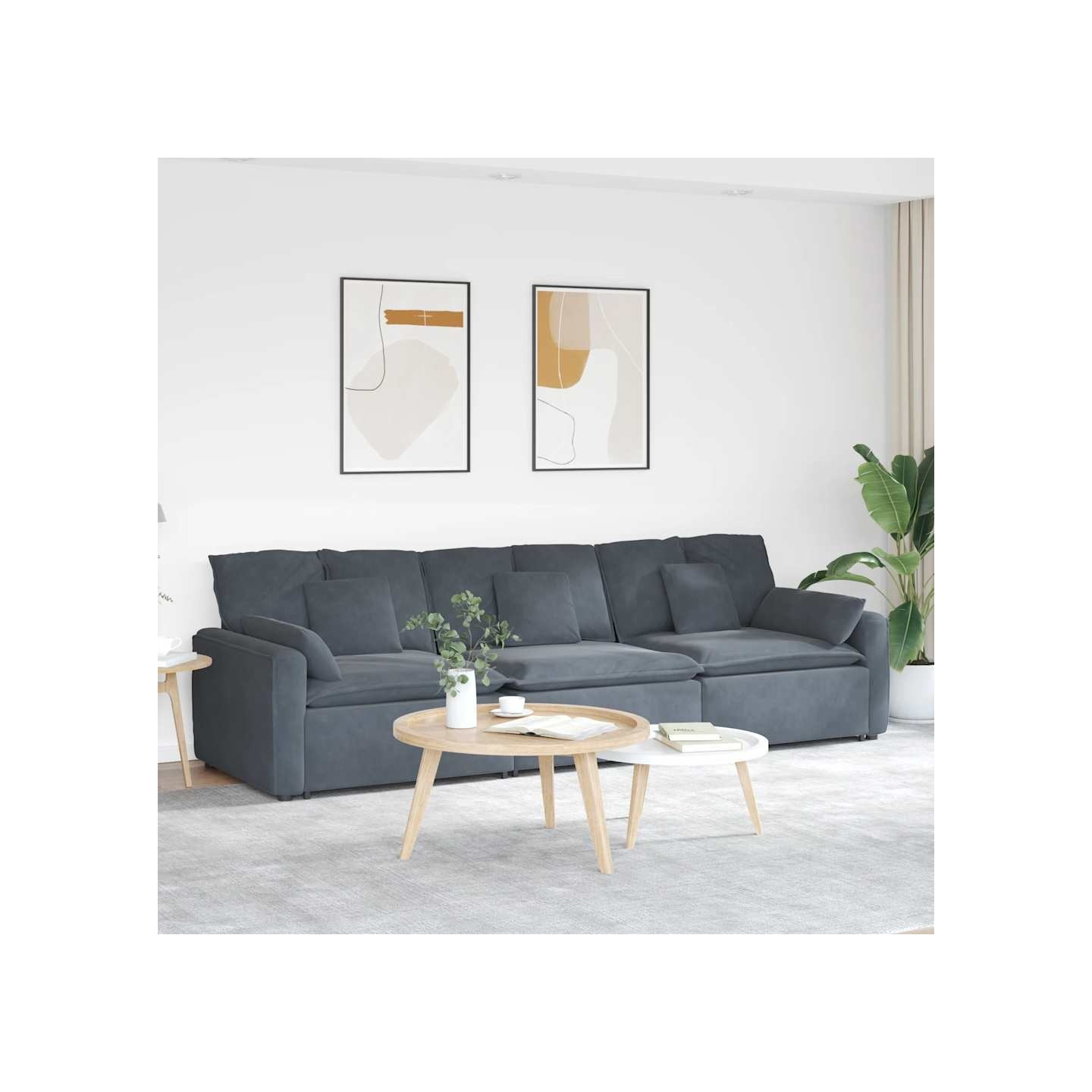 Canapé modulaire avec coussins gris foncé