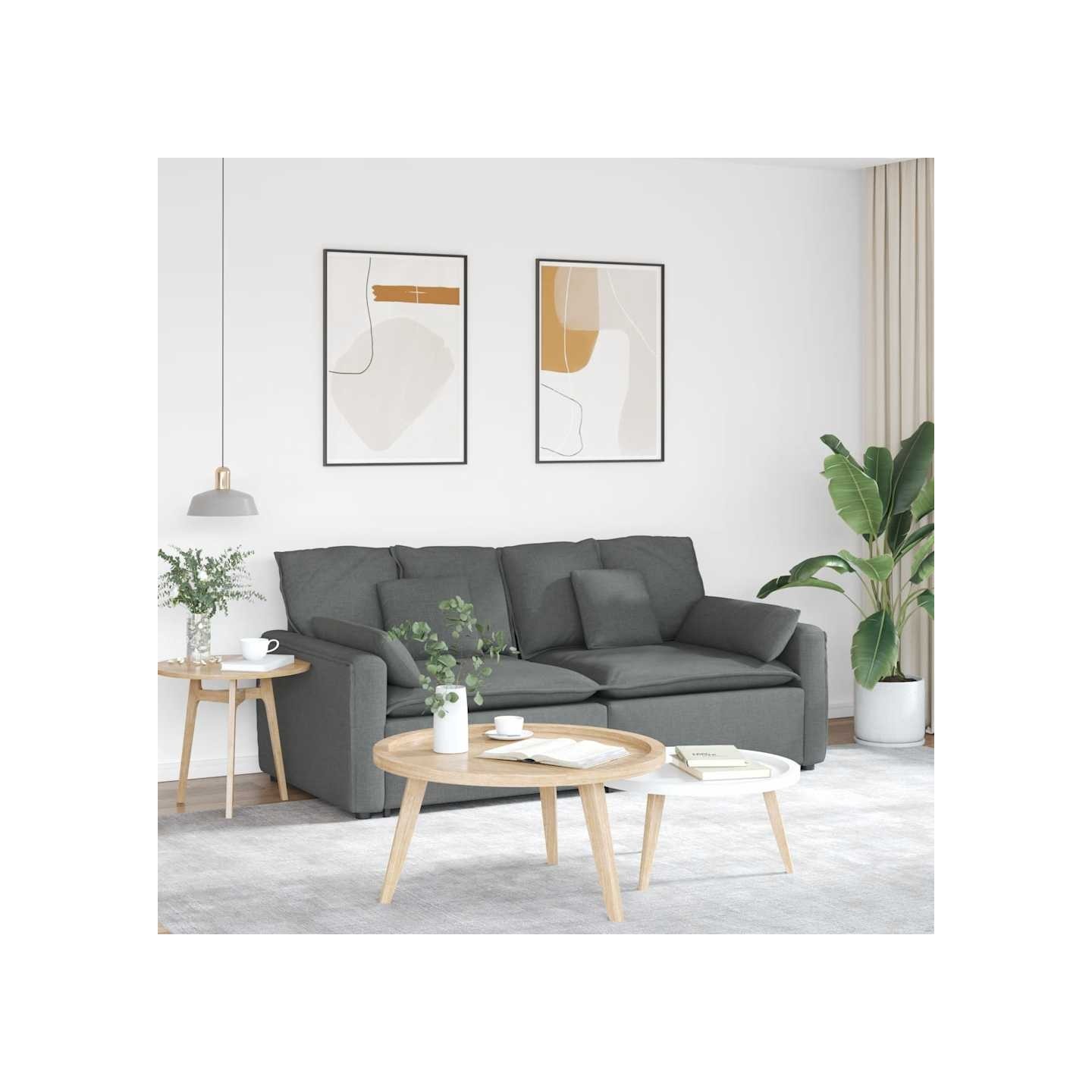 Canapé modulable avec coussins gris foncé