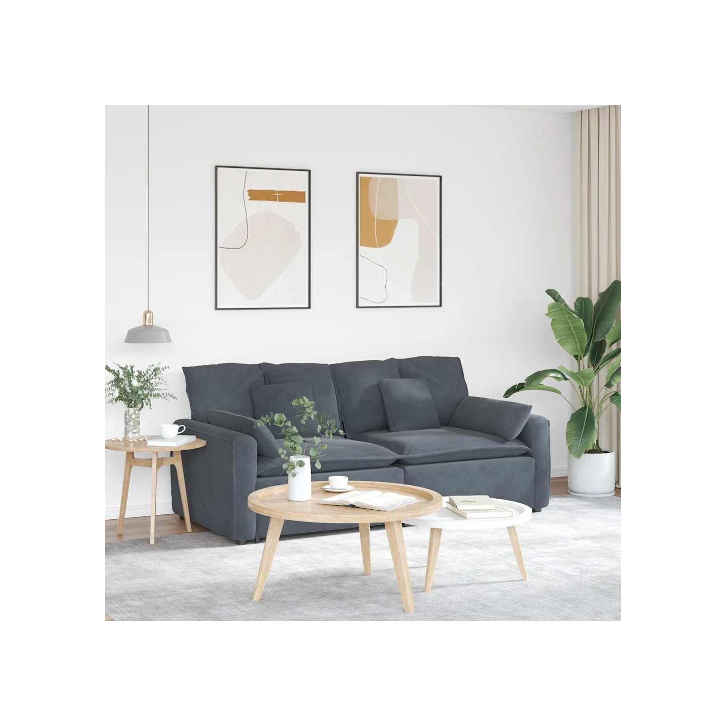 Canapé modulaire avec coussins gris foncé