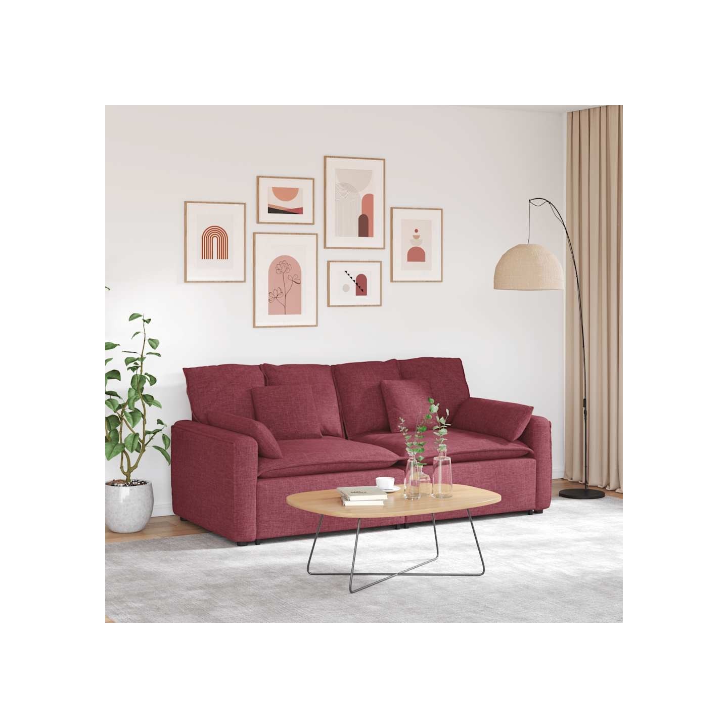 Canapé modulable avec coussins rouge bordeaux