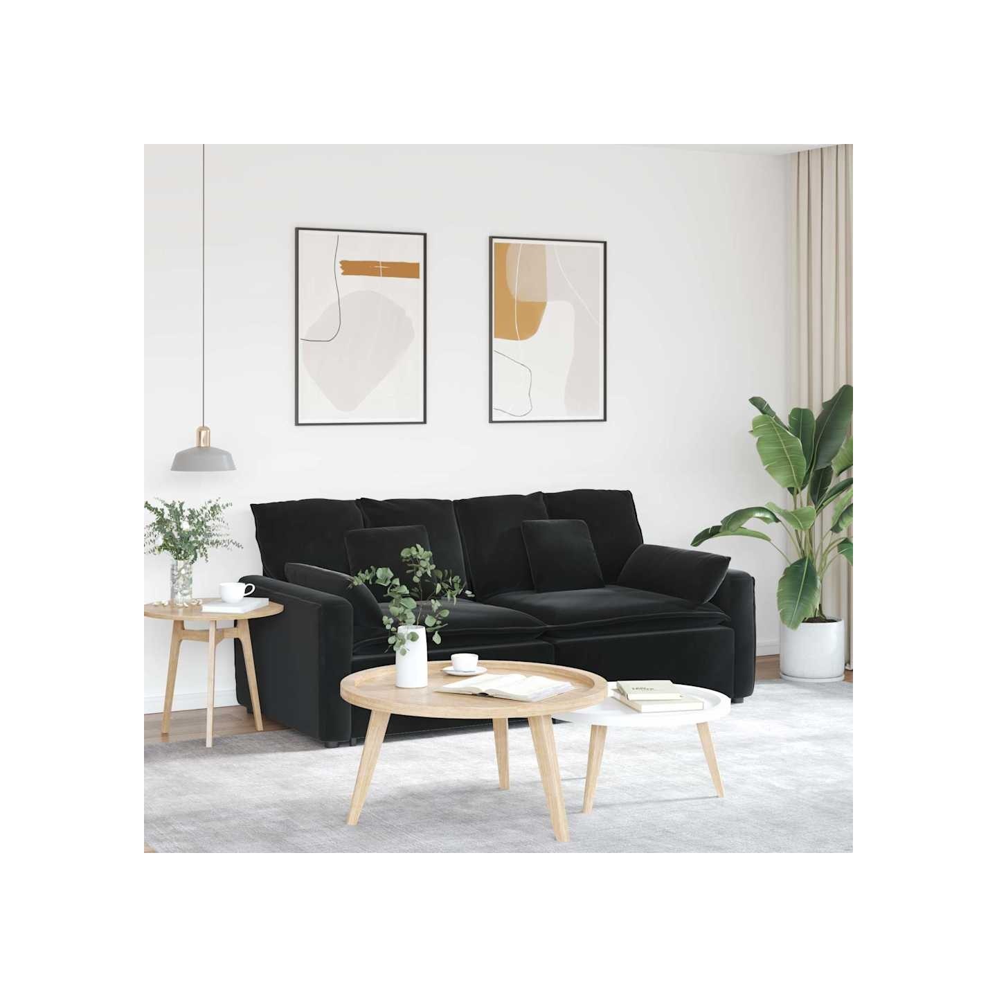 Canapé modulable avec coussins noirs