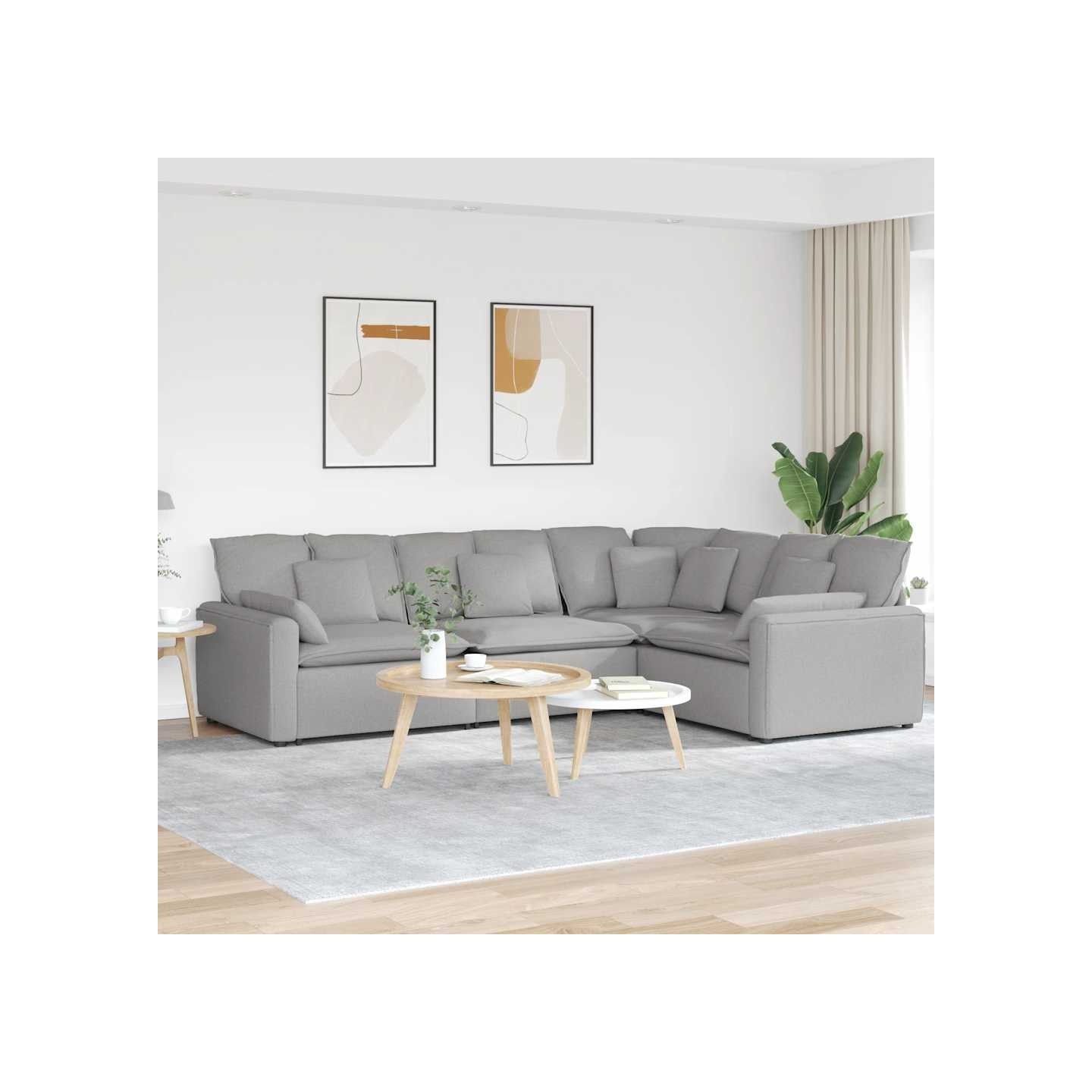 Canapé modulable avec coussins en tissu gris nuage