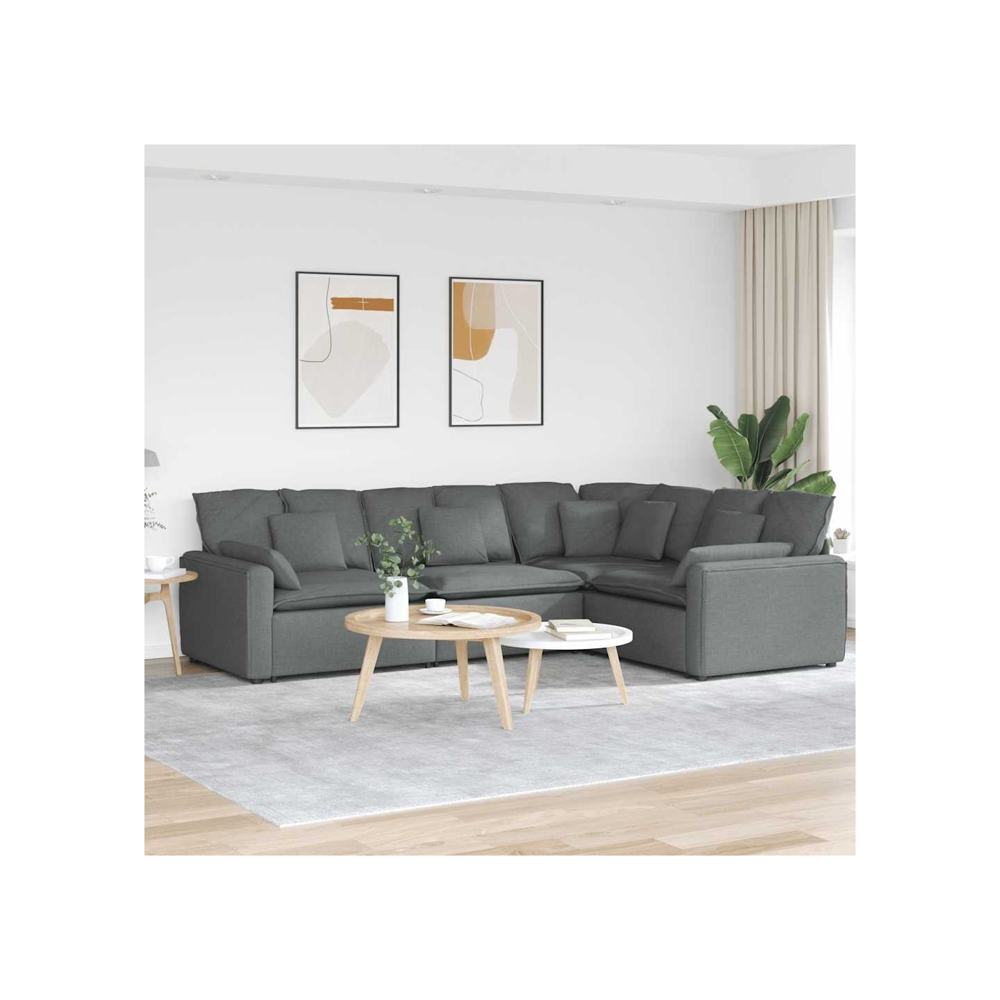 Canapé modulable avec coussins en tissu gris foncé