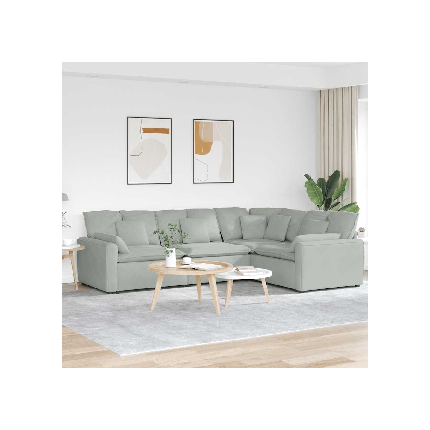 Canapé modulable avec coussins velours gris clair